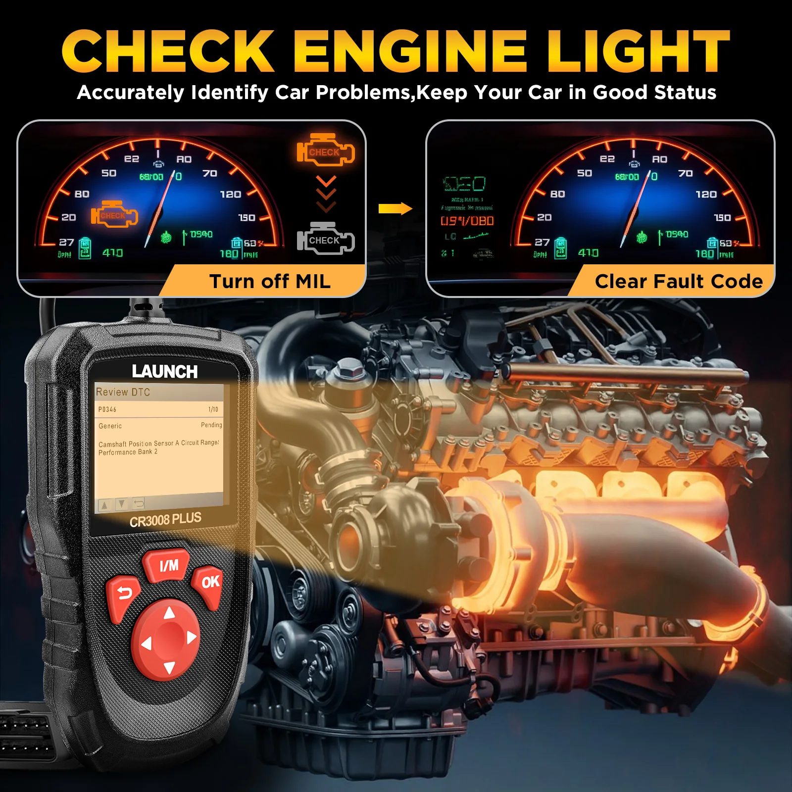 LAUNCH CR3008 Plus OBD2 Scanner Diagnostic Tool  Lifetime Update Code Reader Check Engine Code OBDII Car Scan Tool