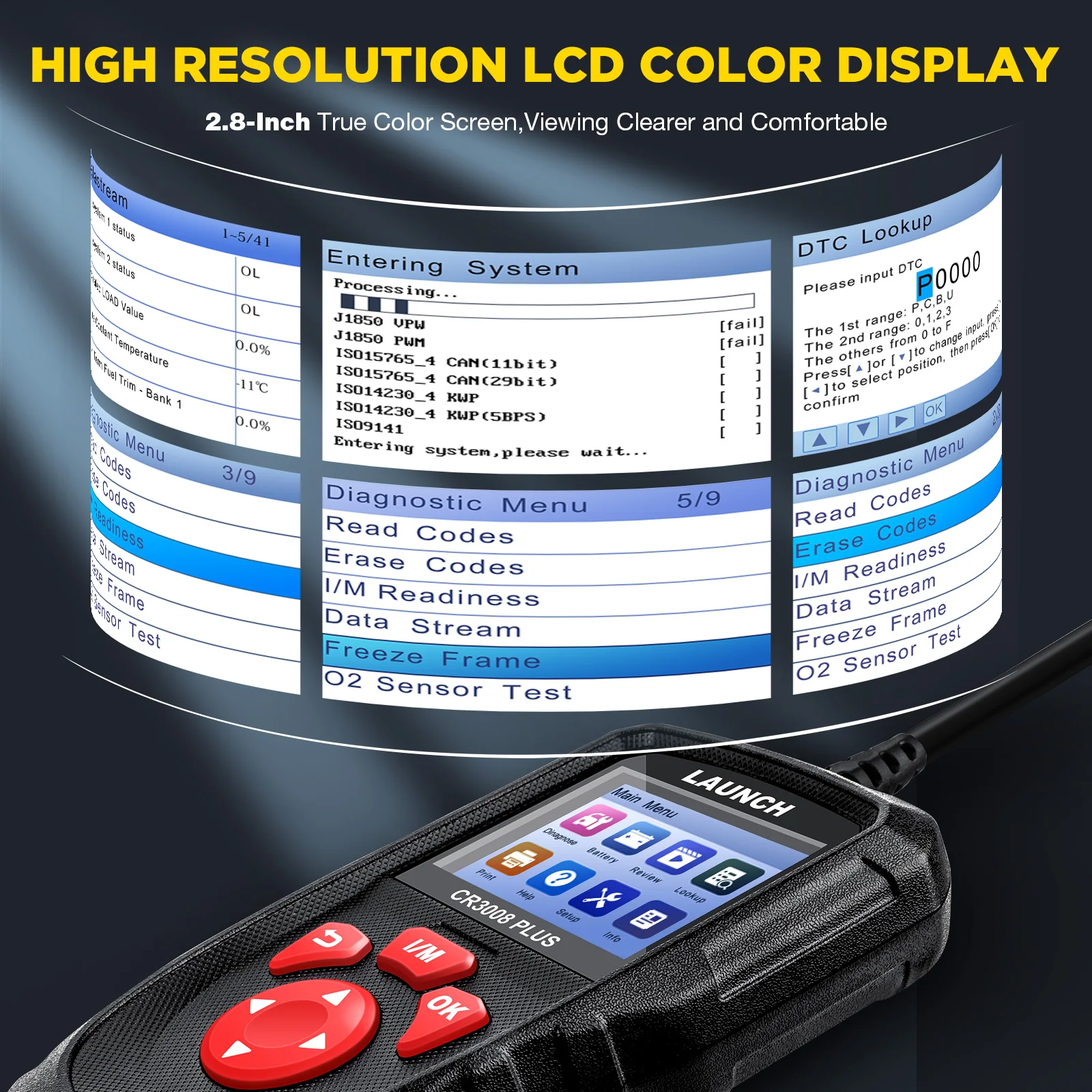 LAUNCH CR3008 Plus OBD2 Scanner Diagnostic Tool  Lifetime Update Code Reader Check Engine Code OBDII Car Scan Tool