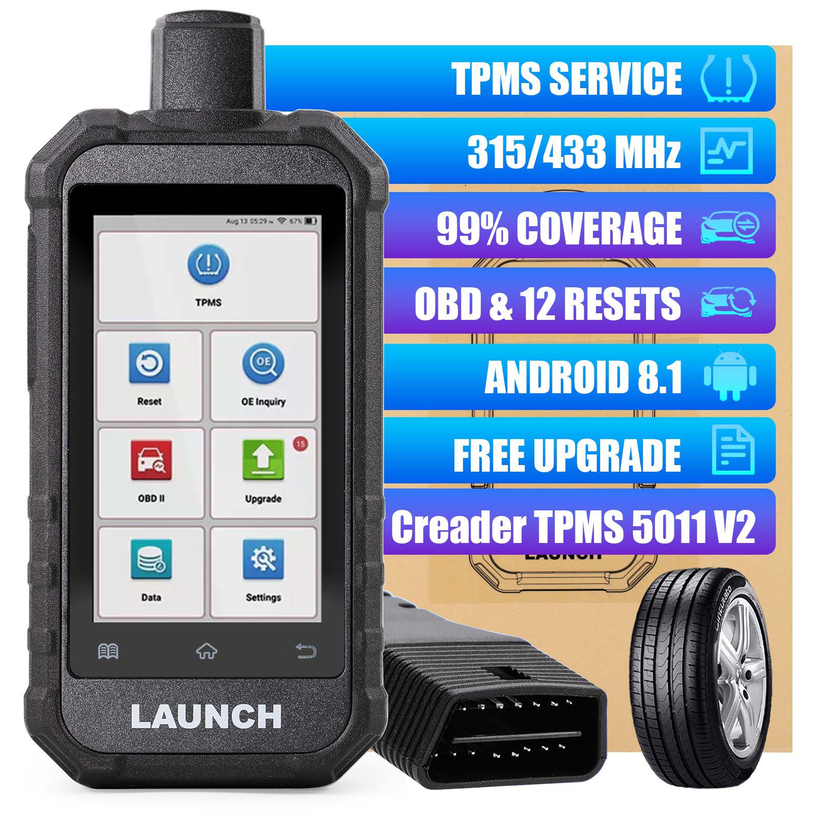 2025 LAUNCH Creader TPMS 5011 V2 TPMS Activation Diagnostic Tool WIFI Upgrade 12 Reset Functions Activate 315/433MHZ & 2.4Ghz Tire Pressure Sensors