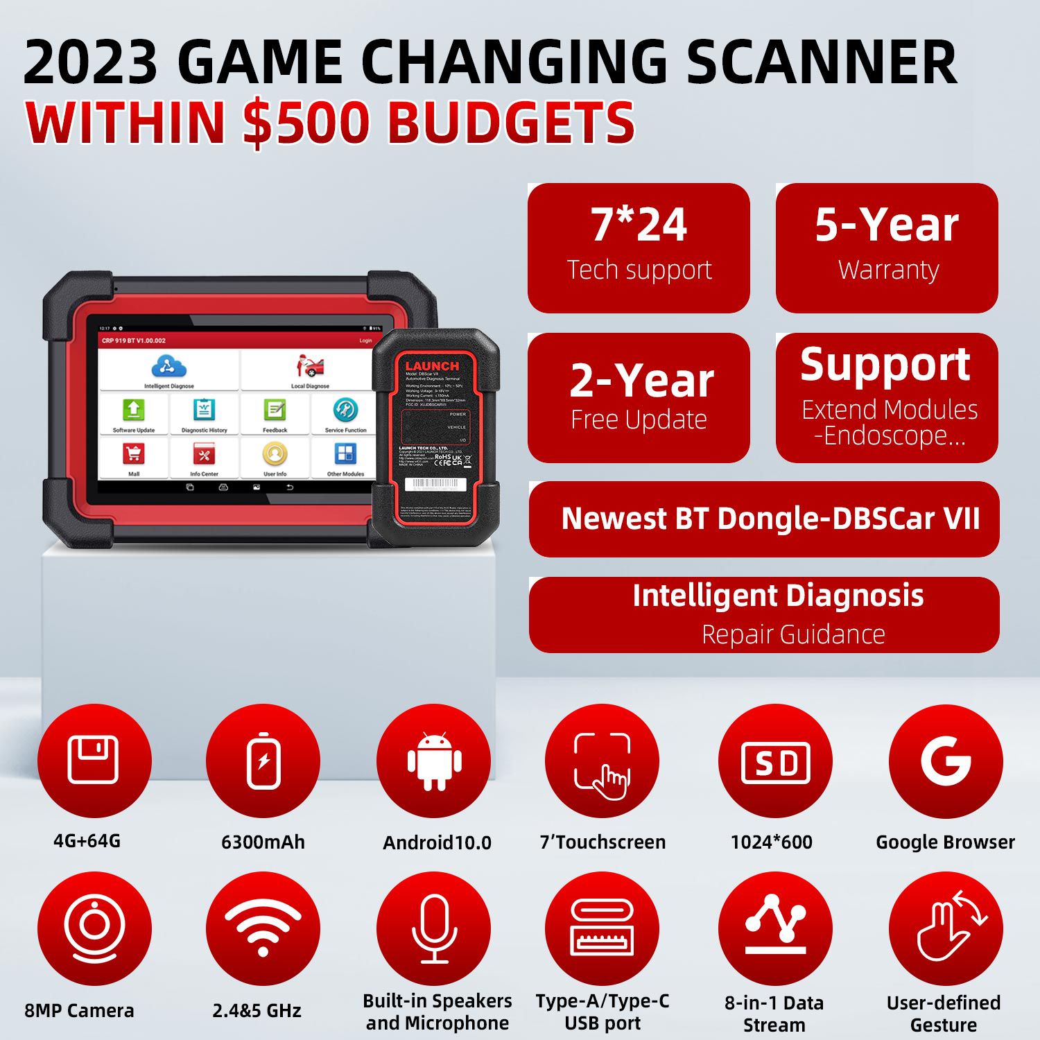 Launch CRP919E BT Diagnostic Scanner with Bluetooth Supports CAN FD DoIP and ECU Coding 31+ OE-Level Maintenance Functions