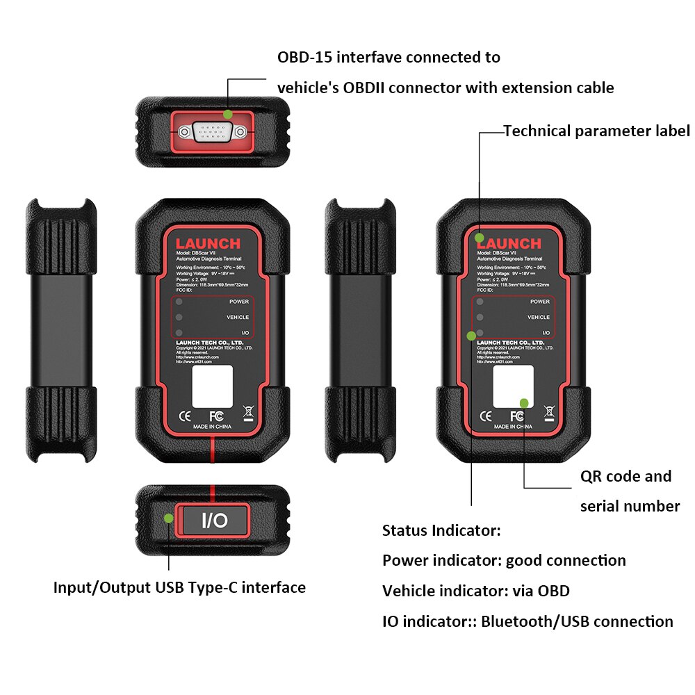 100% Brand New LAUNCH DBScar VII Bluetooth Connector DBSCAR 7 Support CANFD DOIP Work with Launch X431 V Like GOLO DBSCAR 5