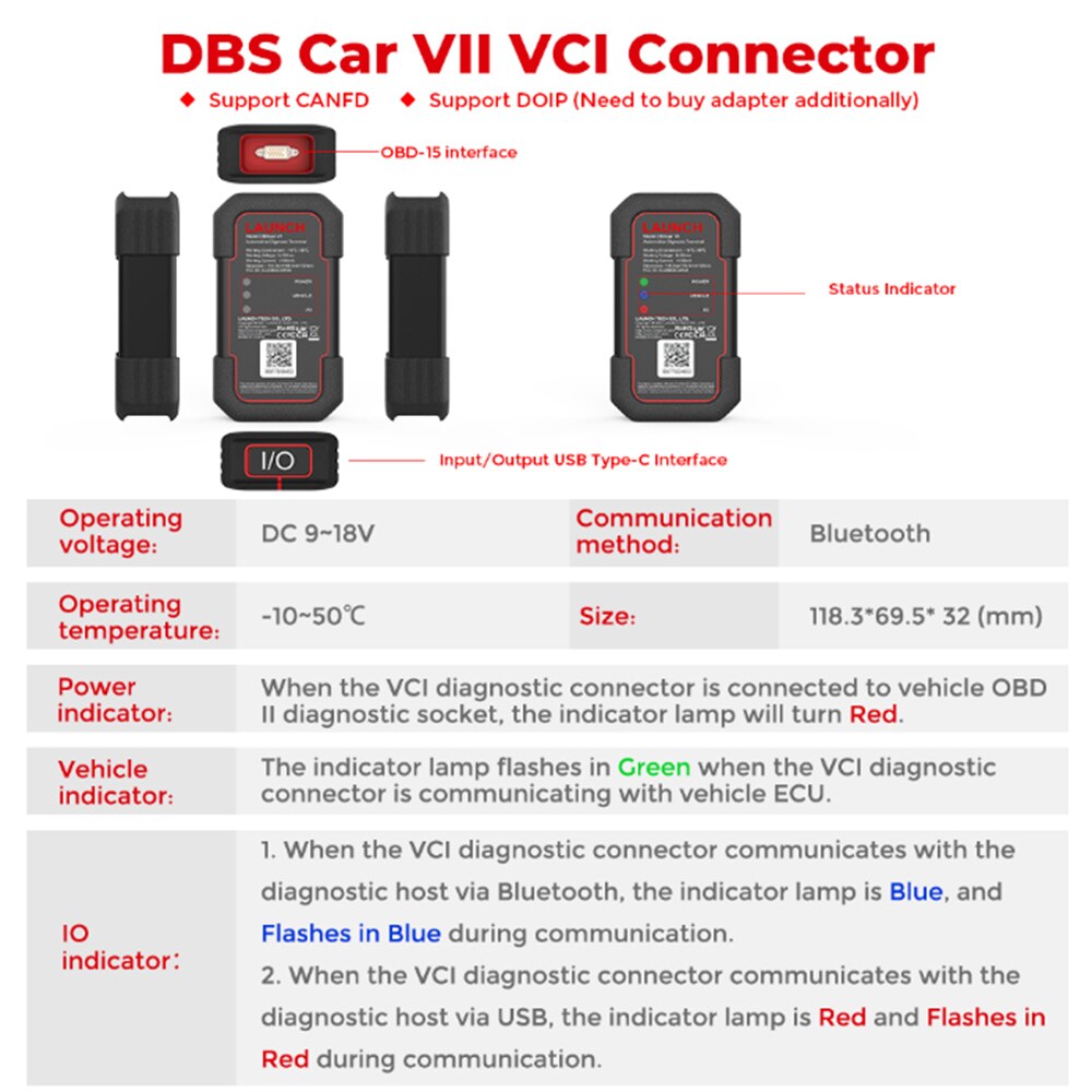 100% Brand New LAUNCH DBScar VII Bluetooth Connector DBSCAR 7 Support CANFD DOIP Work with Launch X431 V Like GOLO DBSCAR 5
