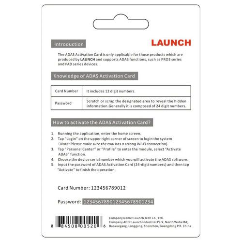 Launch X431 ADAS Activation Card Calibration Software Application for Launch X431 PAD VII Pro5 Pro3S+ Pro3 APEX Lifetime Free Use