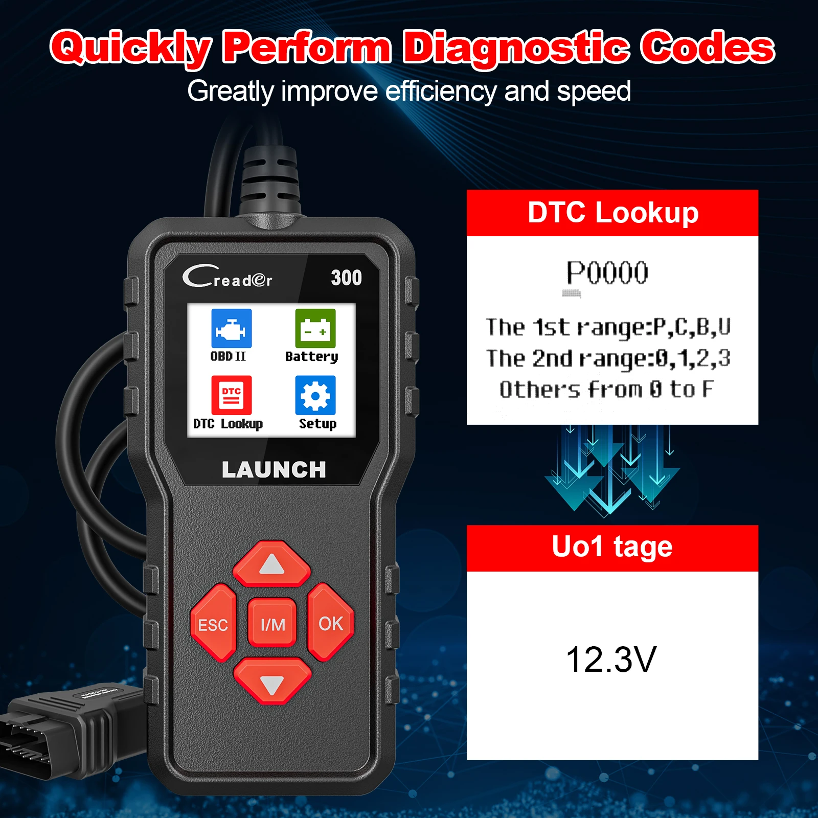LAUNCH X431 CR300 OBD2 SCANNER CAN Auto Code Reader Diagnostic Tools I/M Engine Battery Tester Lifetime Free Update