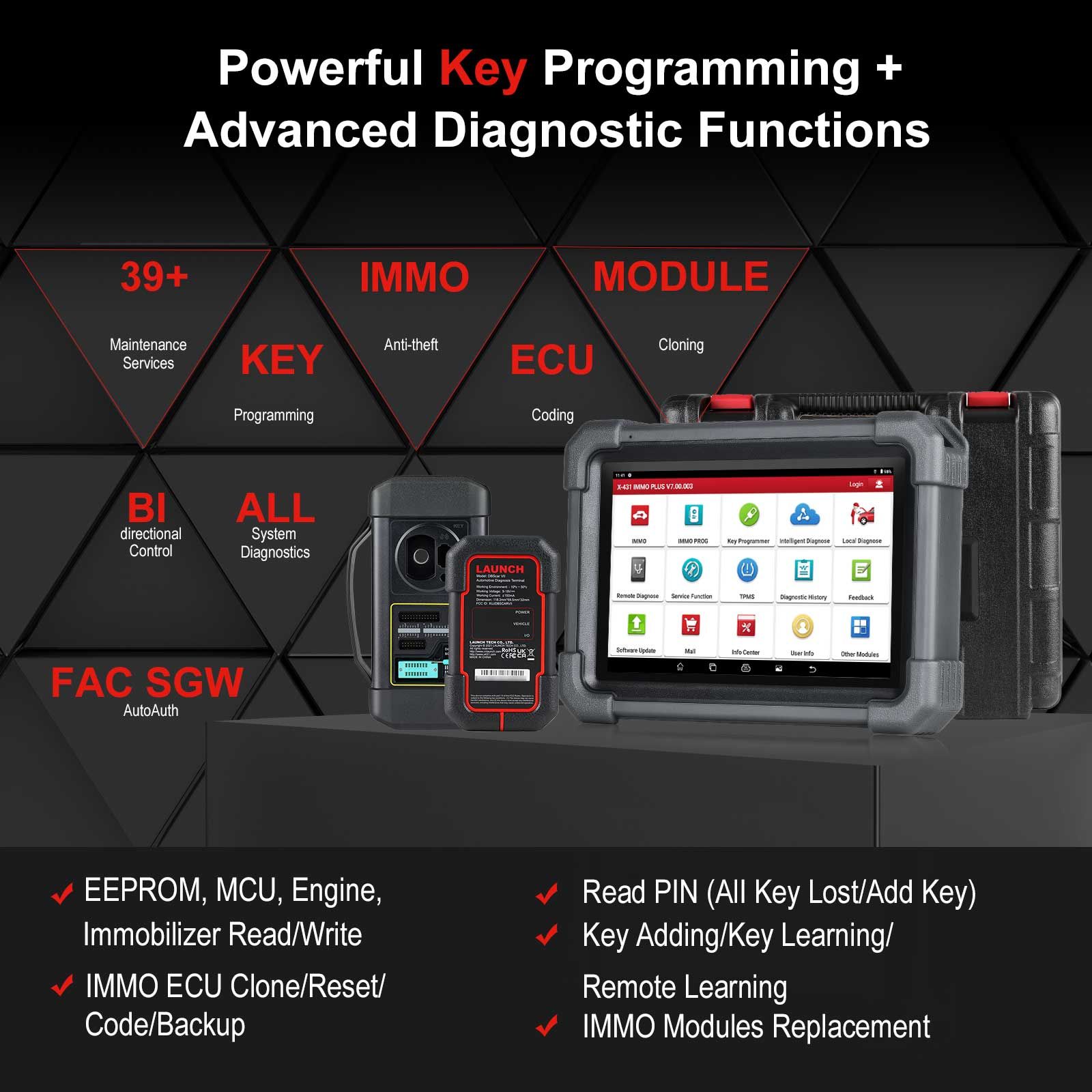 LAUNCH X431 IMMO PLUS Key Programmer with X-prog3 IMMO ECU Diagnostics 3-in-1 Supports ECU Coding, MQB RH850 BMW BDC2 Add Key