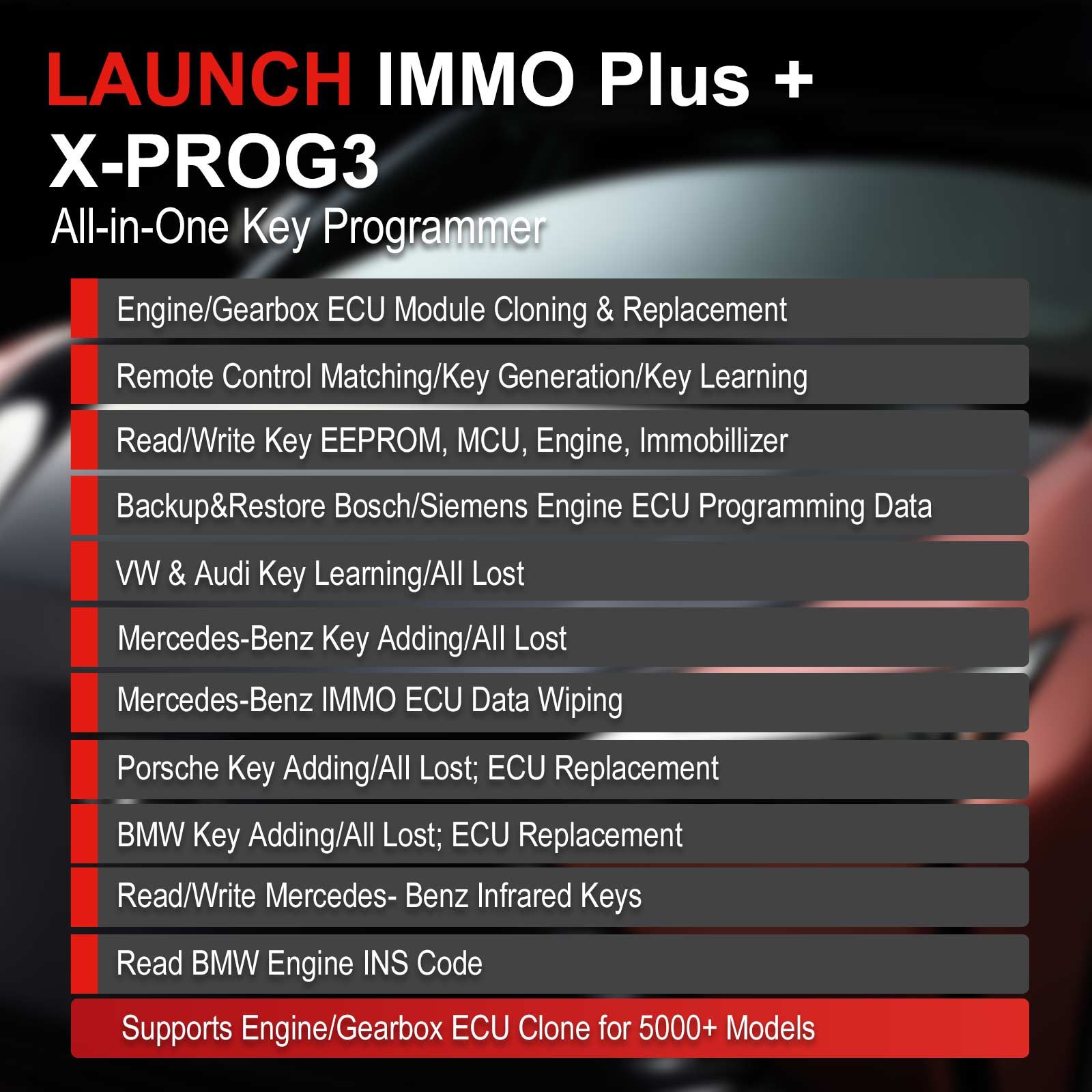 LAUNCH X431 IMMO PLUS Key Programmer with X-prog3 IMMO ECU Diagnostics 3-in-1 Supports ECU Coding, MQB RH850 BMW BDC2 Add Key