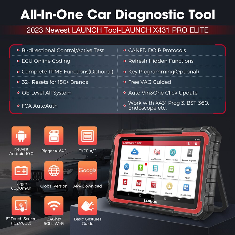 2023 Launch X431 Pro Elite Car Diagnostic Tools,Bidirectional Scan Tool,31+ Reset CAN FD & DOIP ECU coding PK X431 V V4.0 OBD2