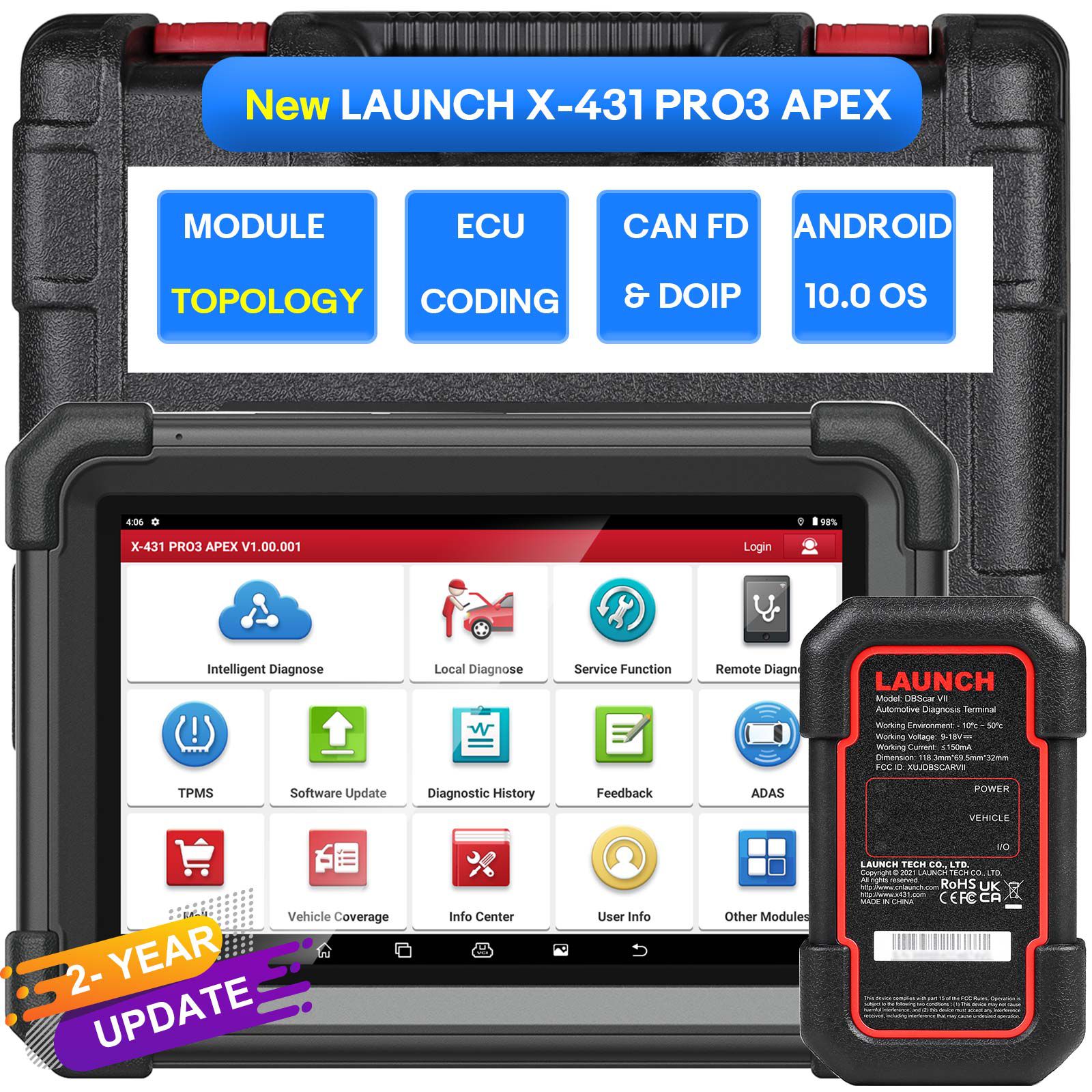2025 출시 X431 PRO3 APEX 10inch 진단 스캐너 지원 토폴로지 지도 온라인 코딩 37+ 서비스를 가진 FD & DoIP HD 트럭 스캔을 할 수 있습니다