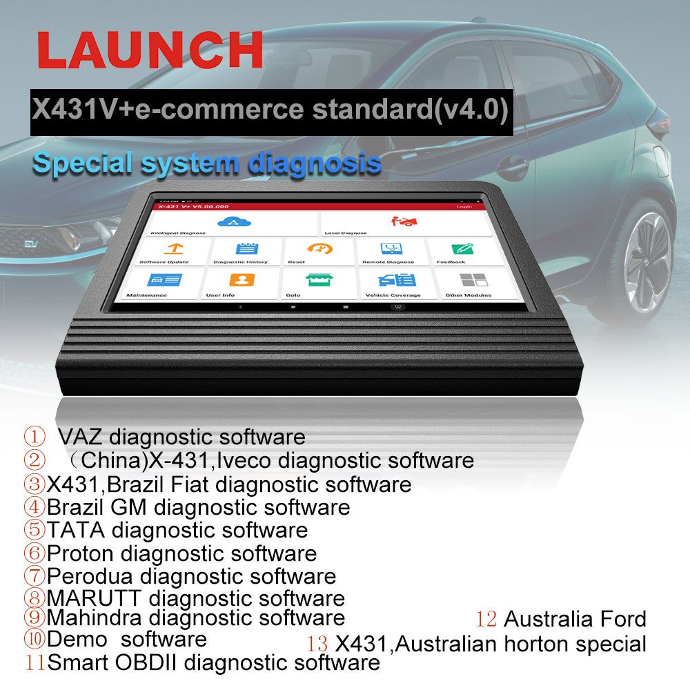 Launch X431 V+ 4.0 Wifi/Bluetooth 10.1inch Tablet with HD3 Ultimate Adapter Work on 12V & 24V Cars and Trucks