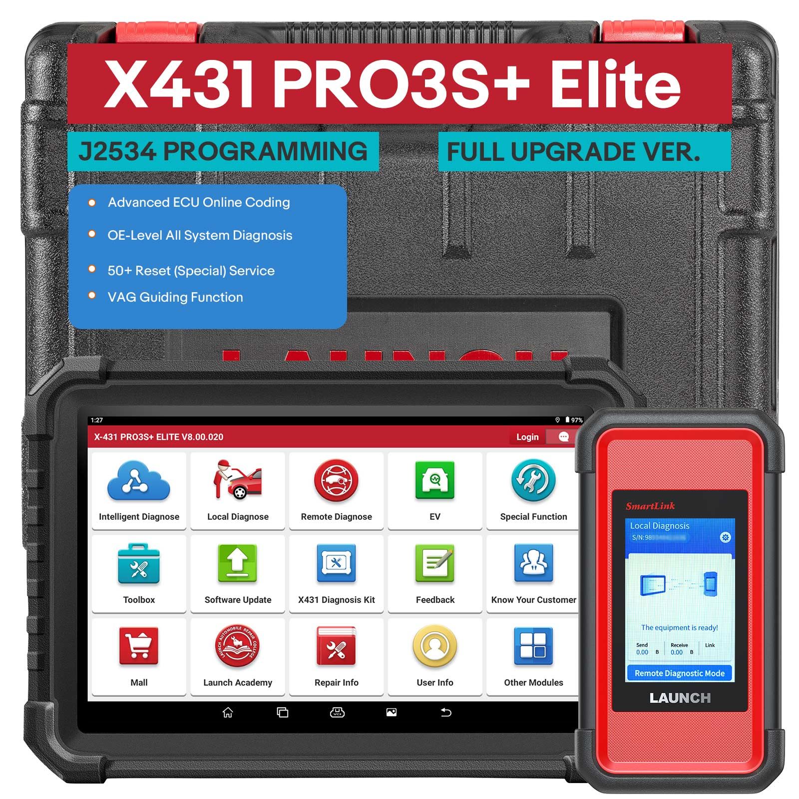  LAUNCH X431 PRO3S+ Elite All-in-One Bidirectional Scan Tool with SmartLink 2.0 Support Topology Map, 60+Service CANFD/DoIP/D-PDU