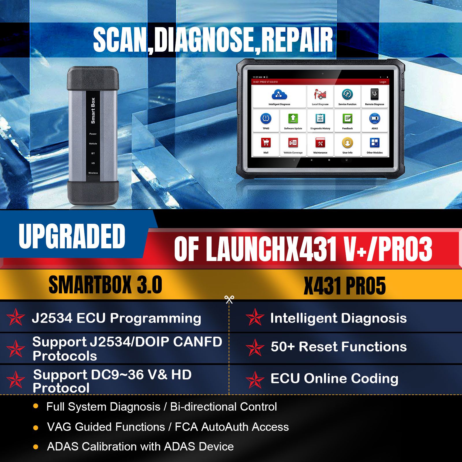 2025 New Launch X431 PRO5 PRO 5 Car Diagnostic Tool Full System Intelligent Scanner Support Online Programming for Mercedes and BMW