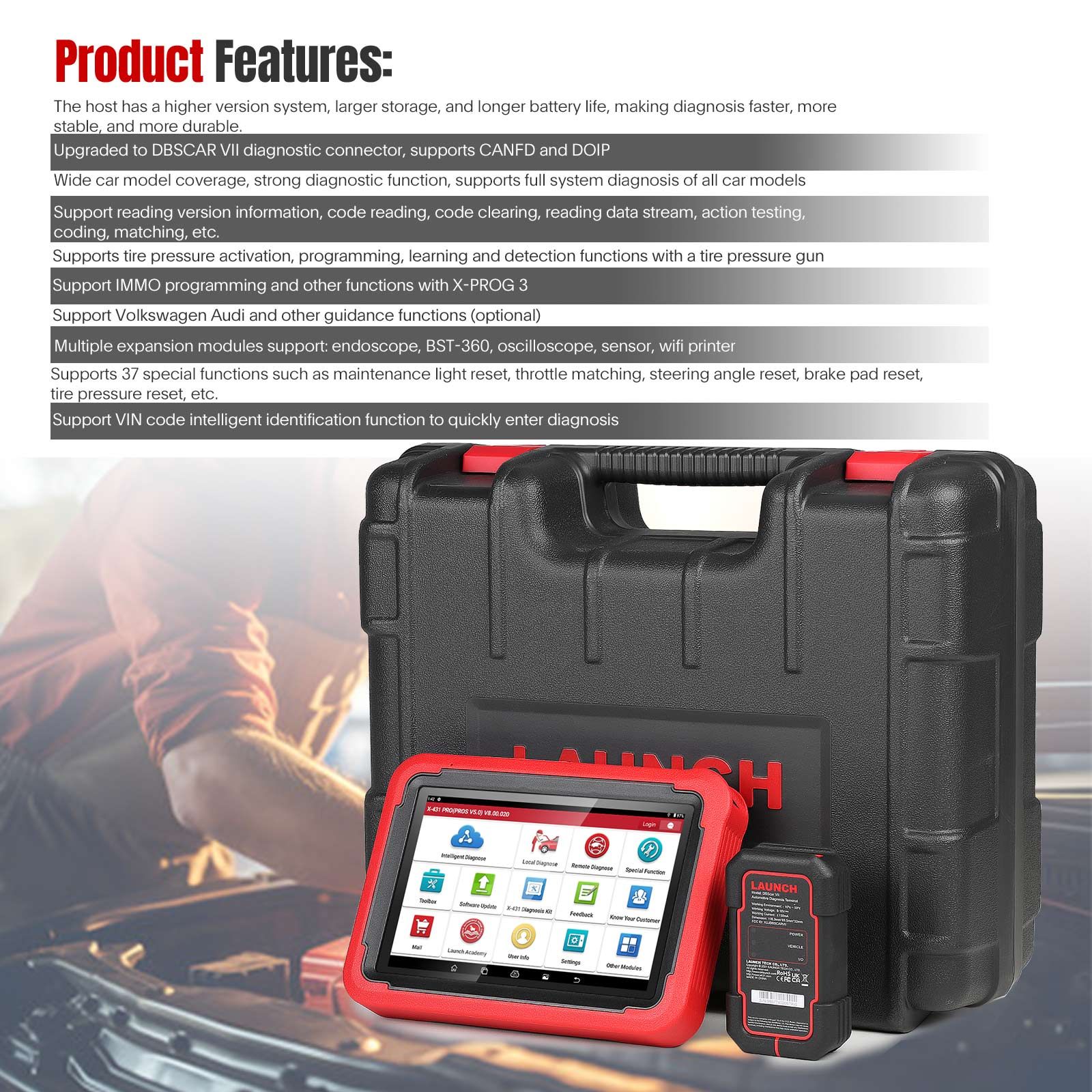  Launch X-431 PRO PROS V5.0 Diagnostic Tool 37 Special Functions Intelligent Diagnose TPMS Supports CANFD and DOIP