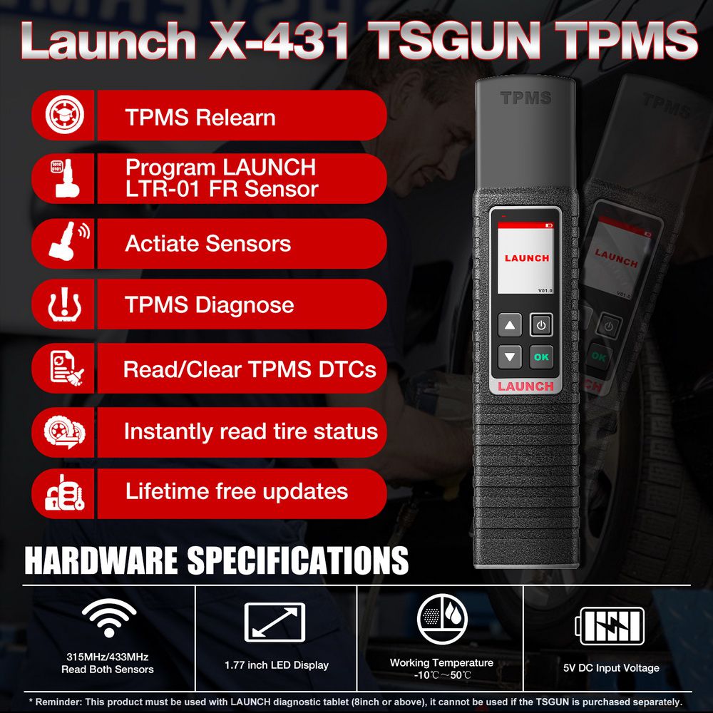 LAUNCH X431 TSGUN TPMS Tire Pressure Detector Sensor Activator Programming Tool 