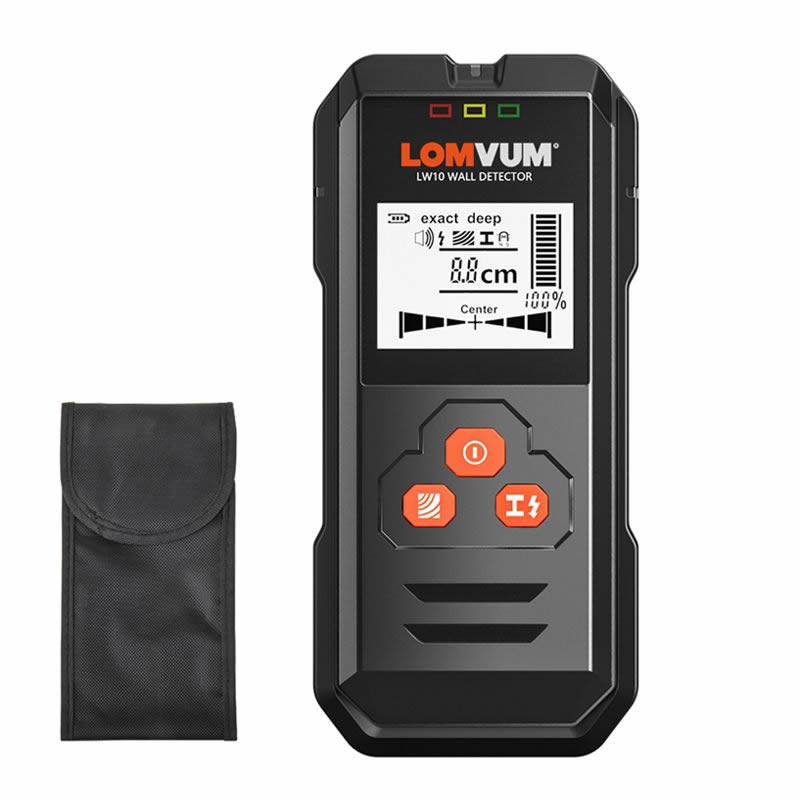 LOMVUM 금속 탐지기 백라이트 블랙 AC 목재 탐지기 케이블 전선 깊이 추적기 미접지 Sturs 벽 스캐너 LCD HD 버저 소리 표시