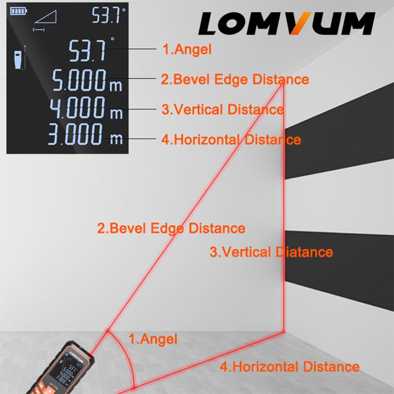 LOMVUM 레이저 거리 측정기 LV66U 자동 수평 거리 측정기 전자 분석 측정 기기 거리 측정기 40m 80m 100m 120m