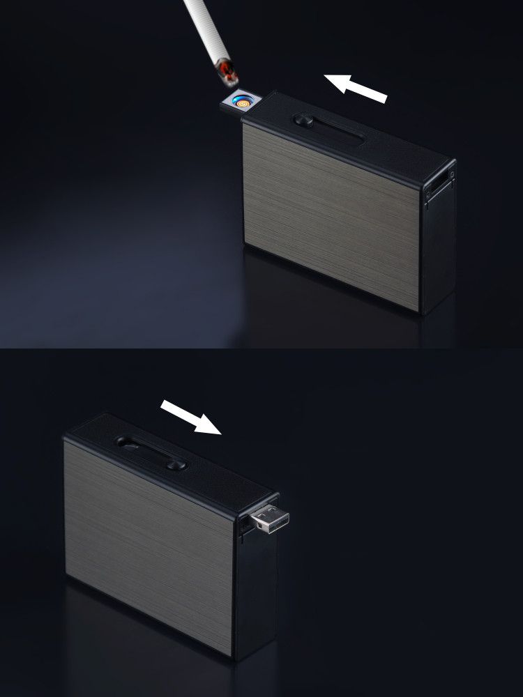 V707 금속 담뱃갑, USB 충전식 전자 라이터