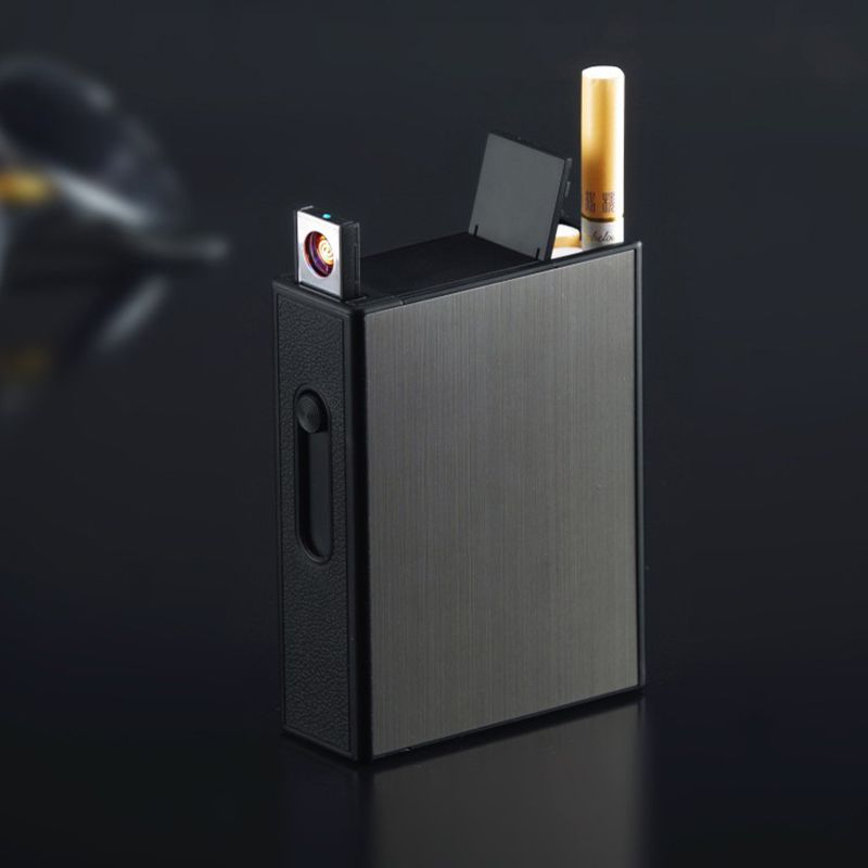 V707 Metal Cigarettes Case with USB Rechargeable Electronic Lighter