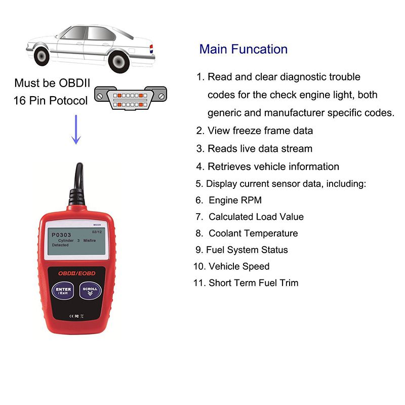 MS309 OBD2 스캐너 자동차 코드 리더기