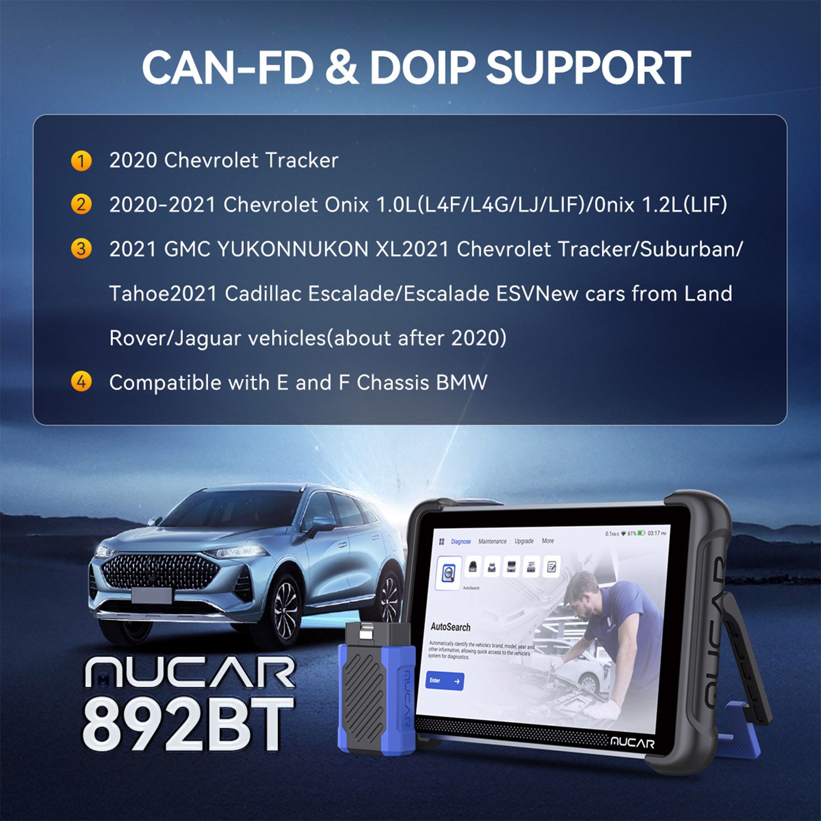 2026 MUCAR 892BT AI-Assisted Full System Diagnostics Bi-Directional Scan Tool Support ECU Coding, 35+ Services, FCA Autoauth, CANFD and DOIP