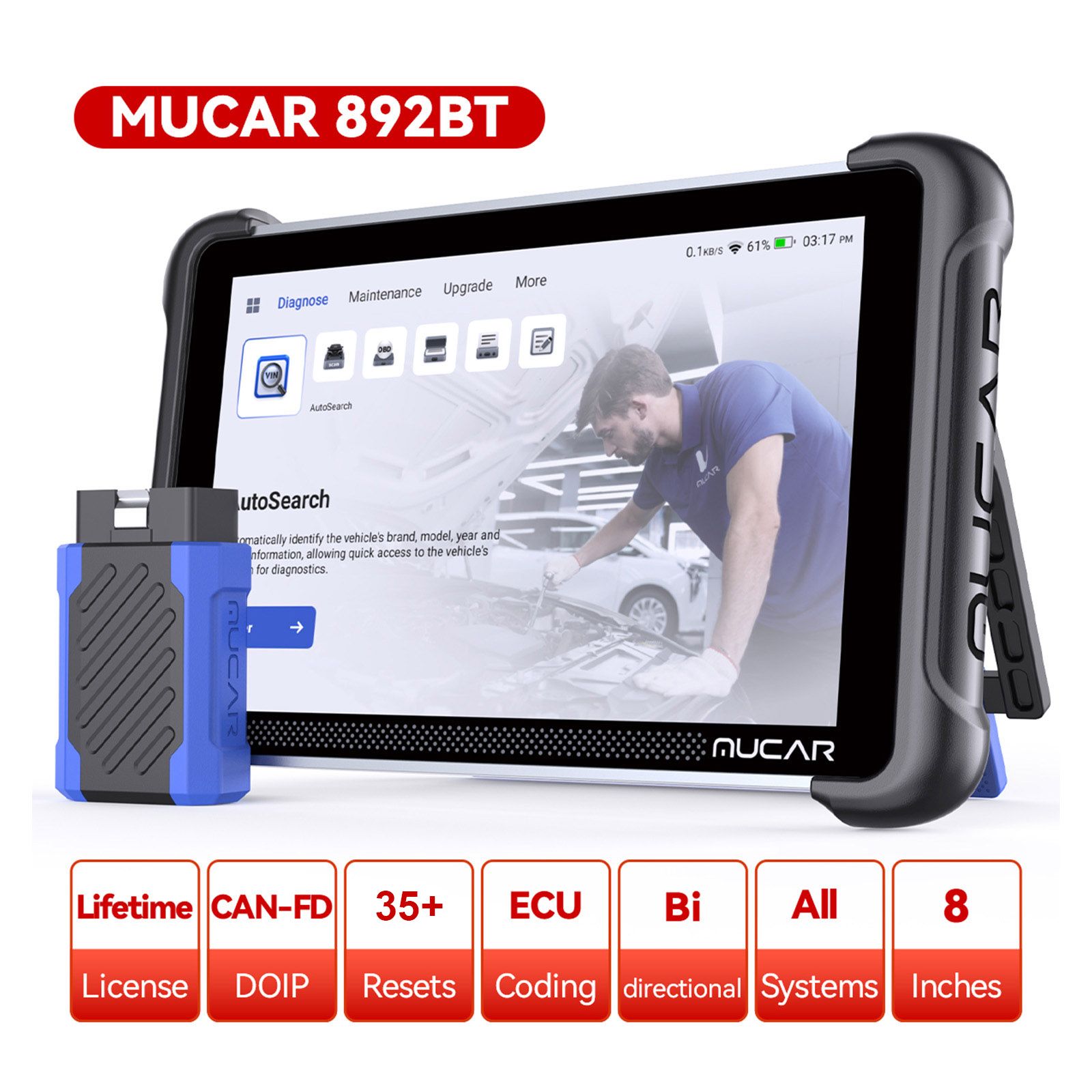 2026 MUCAR 892BT AI-Assisted Full System Diagnostics Bi-Directional Scan Tool Support ECU Coding, 35+ Services, FCA Autoauth, CANFD and DOIP