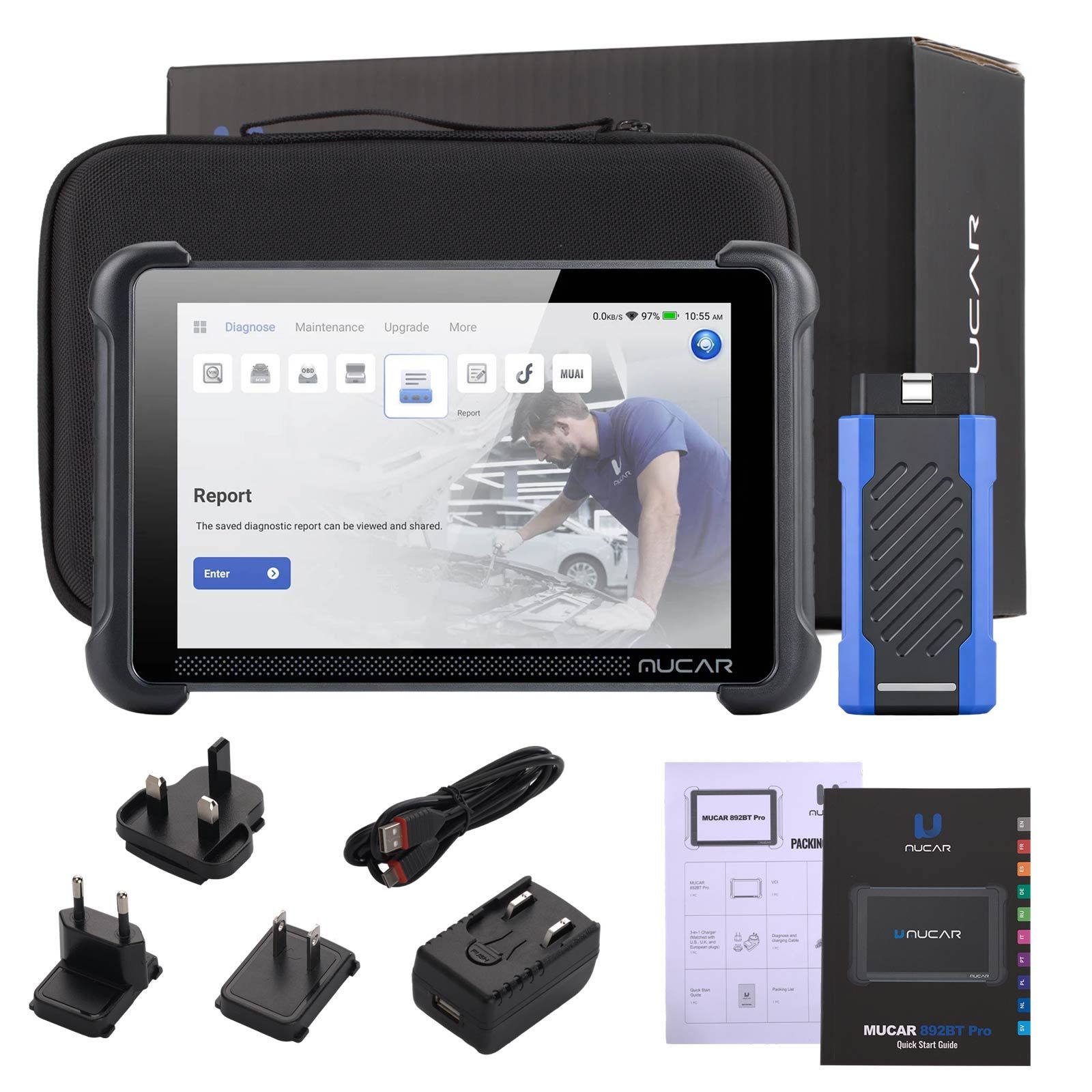 MUCAR 892BT PRO AI-Assisted Bluetooth Diagnostic Scanner Supports Topology Mapping, CANFD & DOIP & J2534, 35 Resets, ECU Coding, Upgrade of 892BT