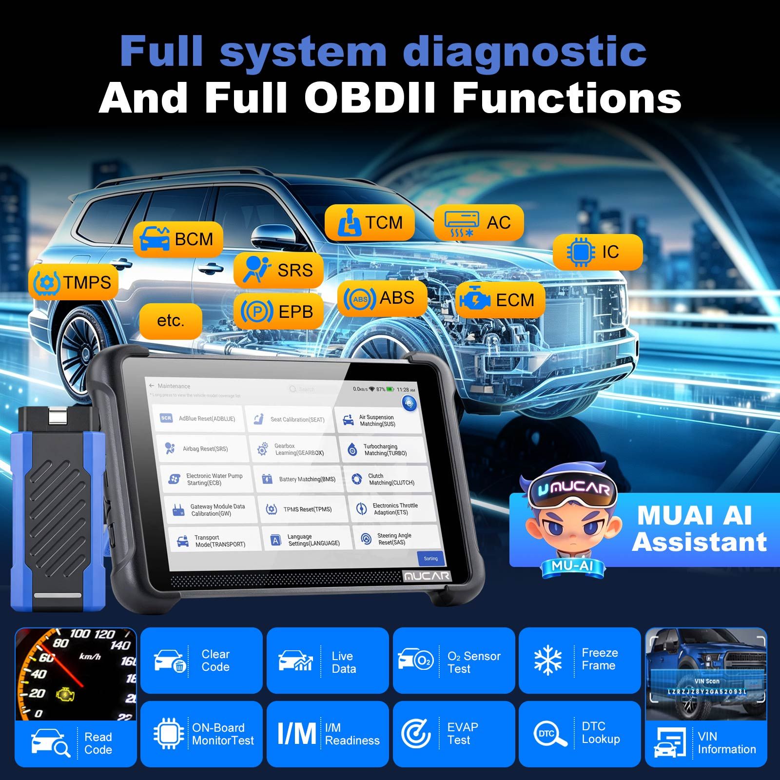 MUCAR 892BT PRO AI-Assisted Bluetooth Diagnostic Scanner Supports Topology Mapping, CANFD & DOIP & J2534, 35 Resets, ECU Coding, Upgrade of 892BT