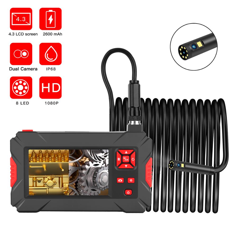 New Dual Lens Industrial Endoscope HD Camera 1080p Boroscope Pipe Inspection Camera  with 4.3 inch Hard cable