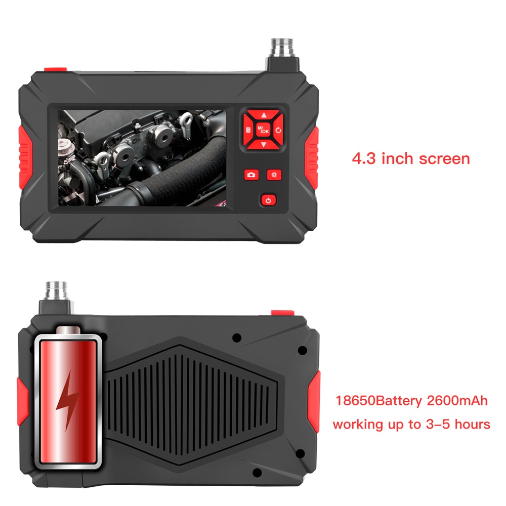 Nueva Cámara de alta definición de endoscopio industrial de doble lente 1080p Cámara de detección de tuberías de endoscopio, equipada con cable duro de 4,3 pulgadas