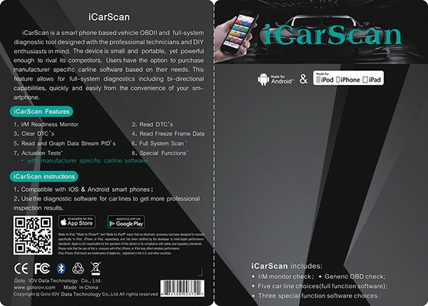 새로운 Icarscan 진단 도구 완전한 Android/iOS 시스템, 5 개의 자동차 소프트웨어 및 3 개의 전용 기능 소프트웨어로 무료 Up
