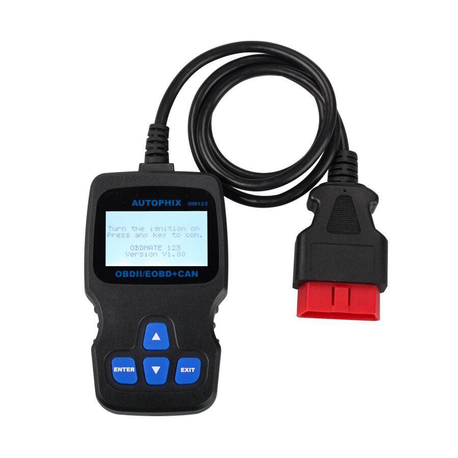 Nuevo om123 obd2 eobd puede lector de código de motor portátil multilingüe (negro)