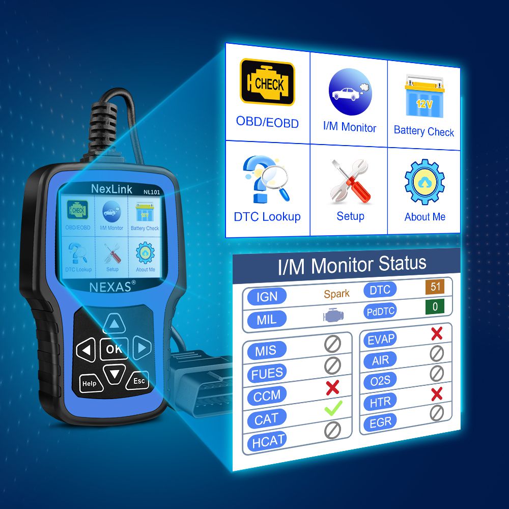 NEXAS NL101 OBD2 자동차 스캐너 엔진 EVAP 배터리 OBDII 스캐너