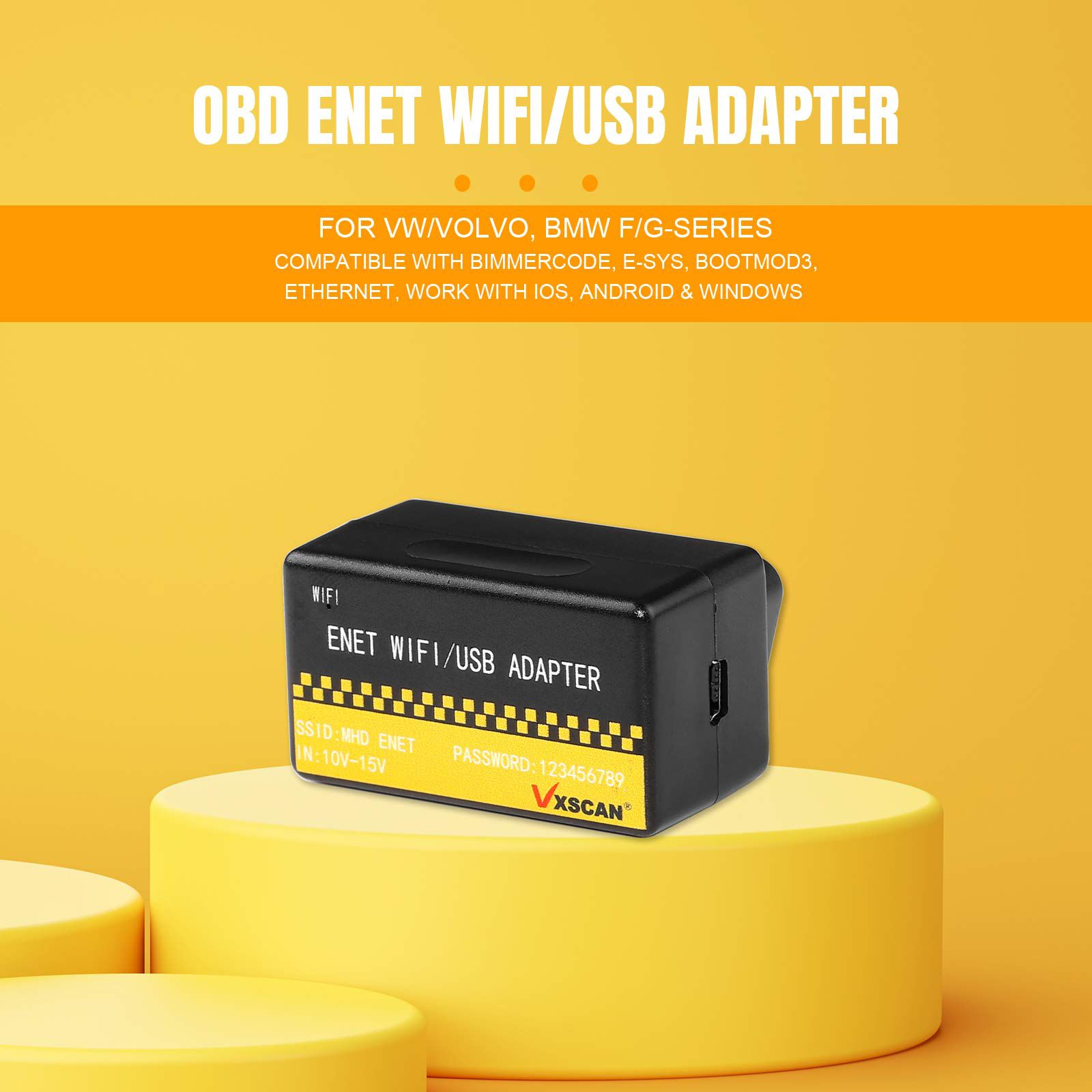 2023 OBD ENET WIFI/USB Adapter DOIP For VW/VOLVO BMW F/G-series Compatible with BimmerCode E-SYS Bootmod3 Ethernet Work with iOS Android & Windows