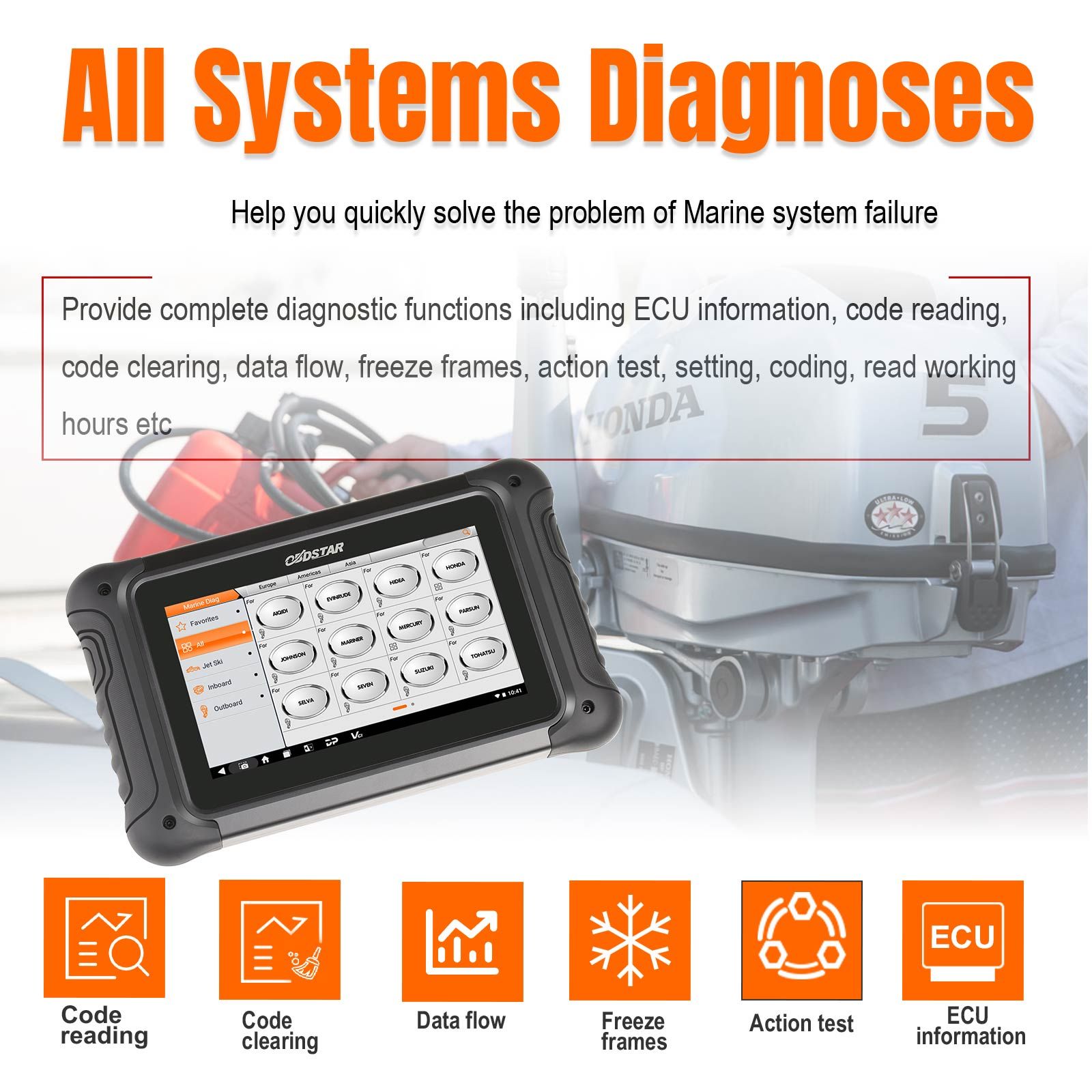 OBDSTAR D700 B for Outboard Intelligent Marine Scanner EVINRUDE, HIDEA, HONDA, JOHNSON, MARINER, MERCURY, PARSUN, SELVA, SEVEN, SUZUKI, TOHATSU,YAMAHA