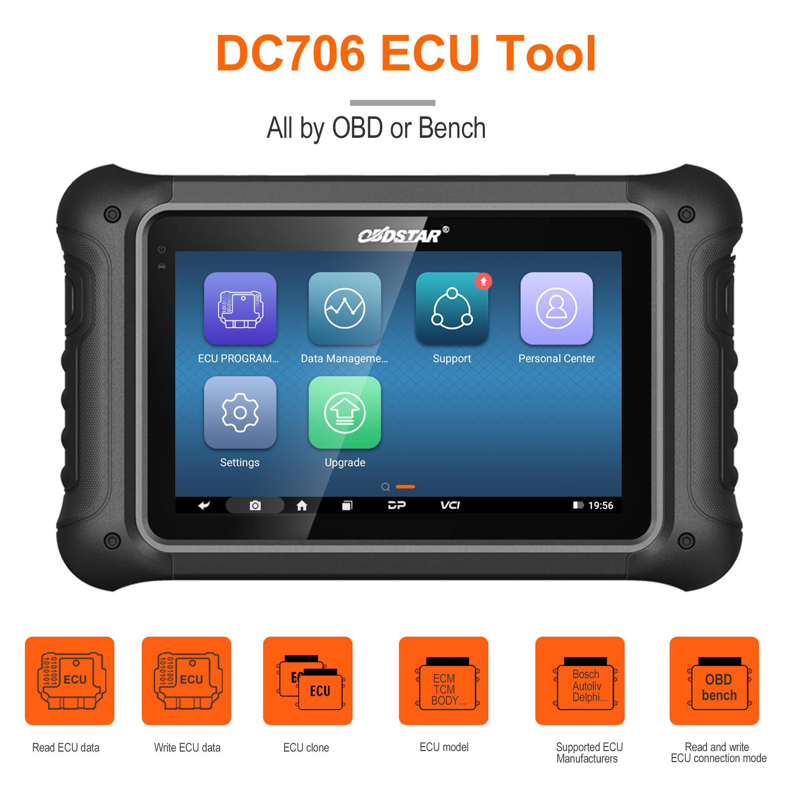Obdstar dc706 la herramienta ECM / TCM / BODY ECU para automóviles y motocicletas clona el ECU a través del modo OBD o mesa de trabajo