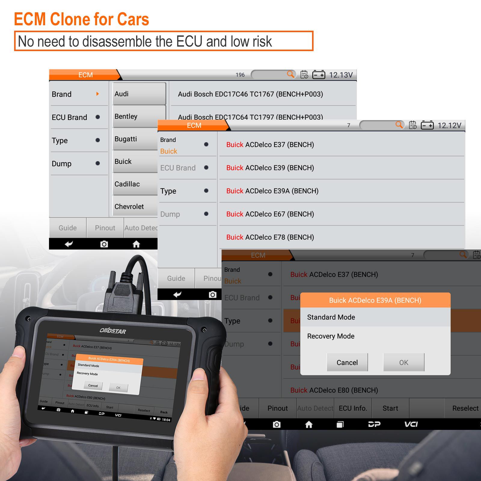 Obdstar dc706 la herramienta ECM / TCM / BODY ECU para automóviles y motocicletas clona el ECU a través del modo OBD o mesa de trabajo