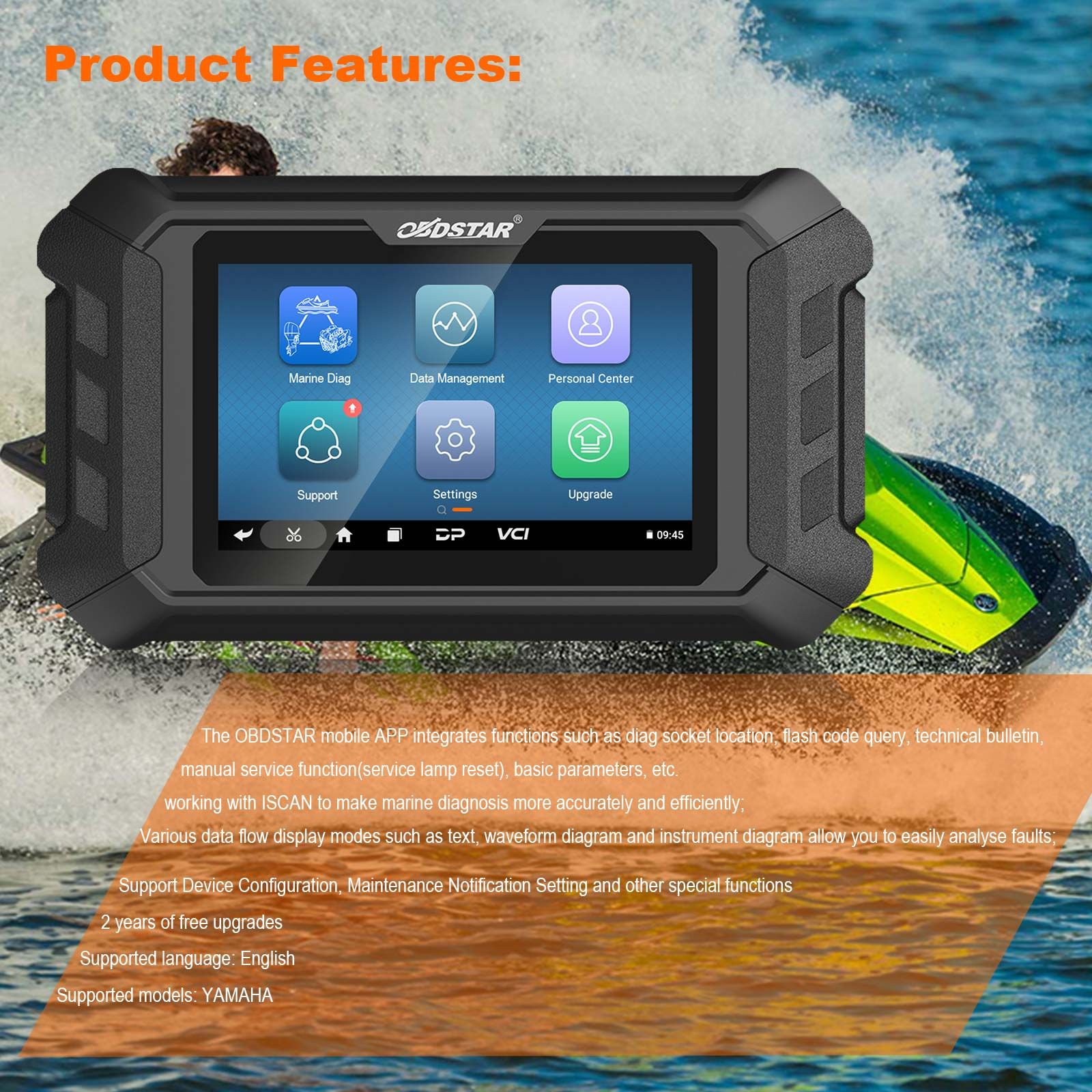 OBDSTAR iScan for YAMAHA Marine Diagnostic Tool Code Reading Code Clearing Data Flow Action Test for 2003 -2022 All Jet Ski Outboard model