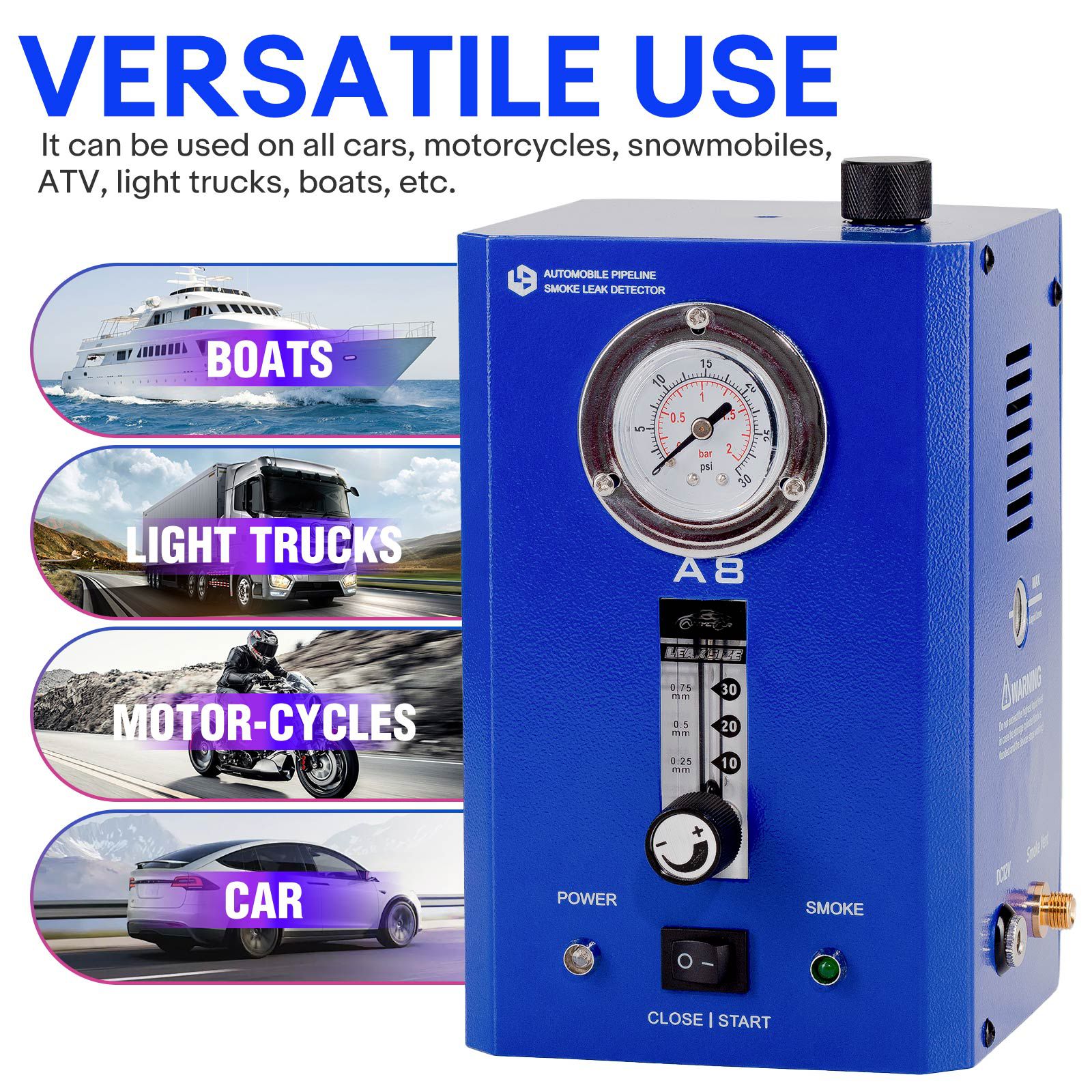 OEM A8 Automative Leak Tester with Flow Meter & the Pressure Gauge Test Leak in Vehicle Pipe Systems for Cars, Motorcycles, Snowmobiles, ATV, Boats