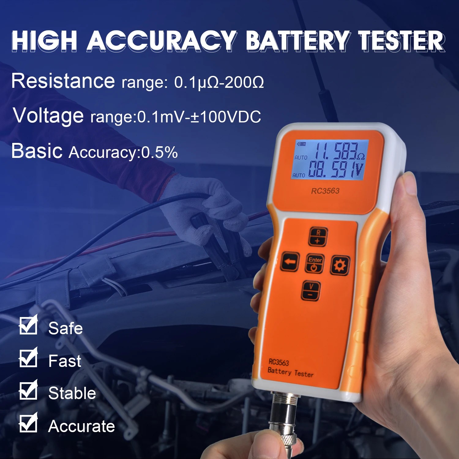 ポータブル バッテリー内部抵抗テスター 1μΩ～200Ω ±100VDC 精度0.5% 1kHz AC ケルビン 4線式クリップ リチウム/鉛蓄電池/NiMH対応