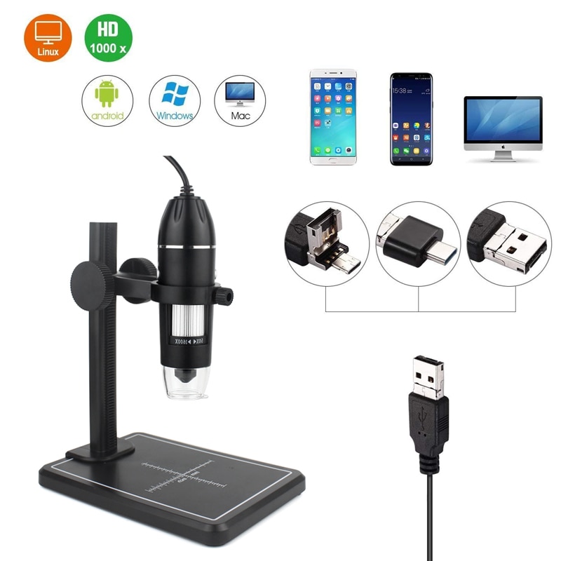 Professional USB Digital Microscope 1600X 8 LEDs 2MP Electronic Microscope Endoscope Zoom Camera Magnifier+ Lift Stand