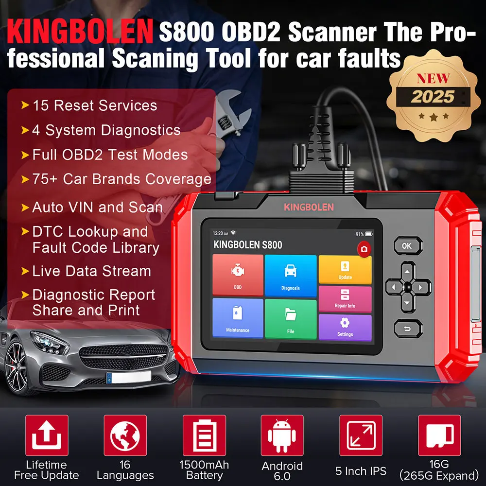 S800 OBD2 Scanner ABS SRS ECM TCM 4 systems 15 Resets Lifetime Free Oil Brake SAS IMMO Reset Auto OBD2 Scanner