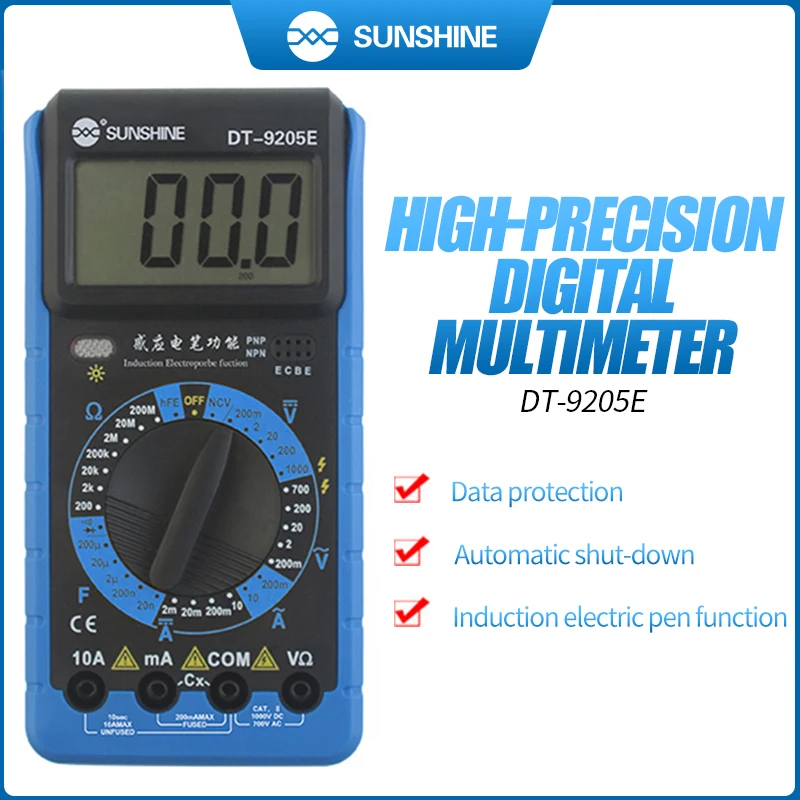 2025 SUNSHINE DT-9205E Professional Digital Multimeter Kit - AC/DC Voltage, Current, Resistance, Capacitance Tester for Automotive & Electronics Repair