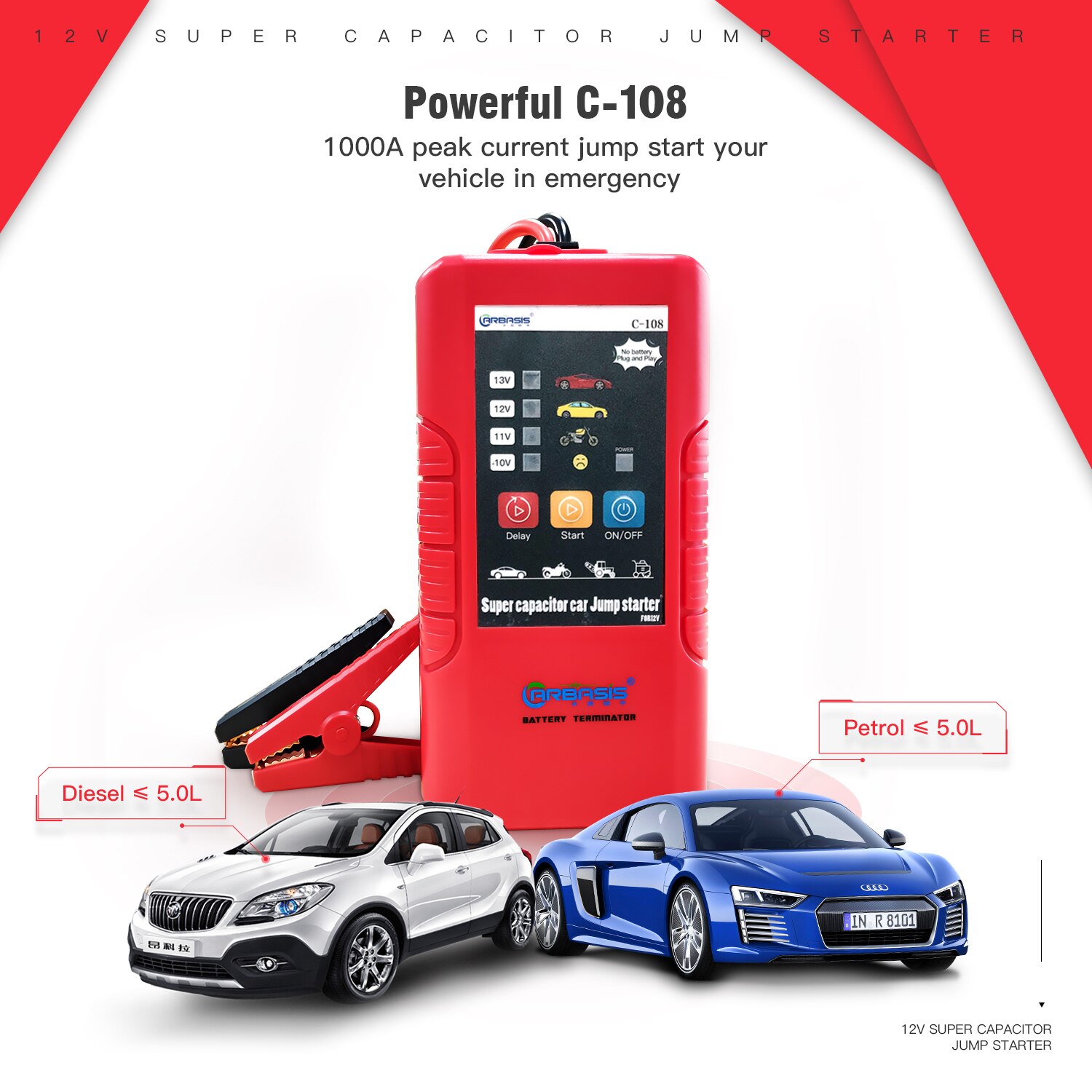 12V SUPER CAPACITOR JUMP STARTER Car Accessories Power Bank Automobile Starting Power Supply without LCD Display