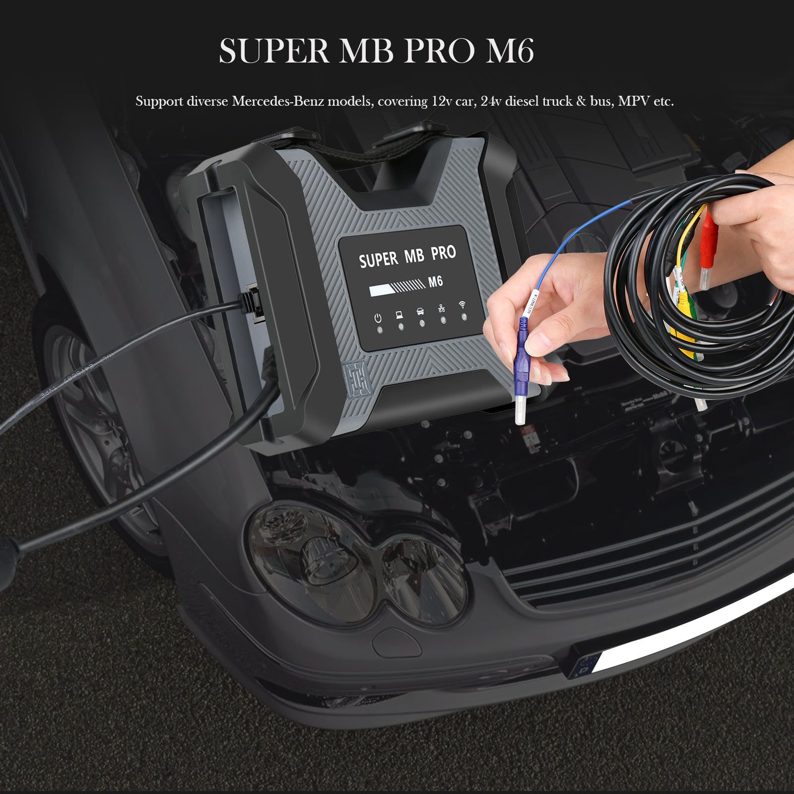 Herramienta de diagnóstico inalámbrico super MB pro M6 + Cable obd2 de 16 Pines + cable LAN + Cable 14 Pines para el diagnóstico de camiones Benz