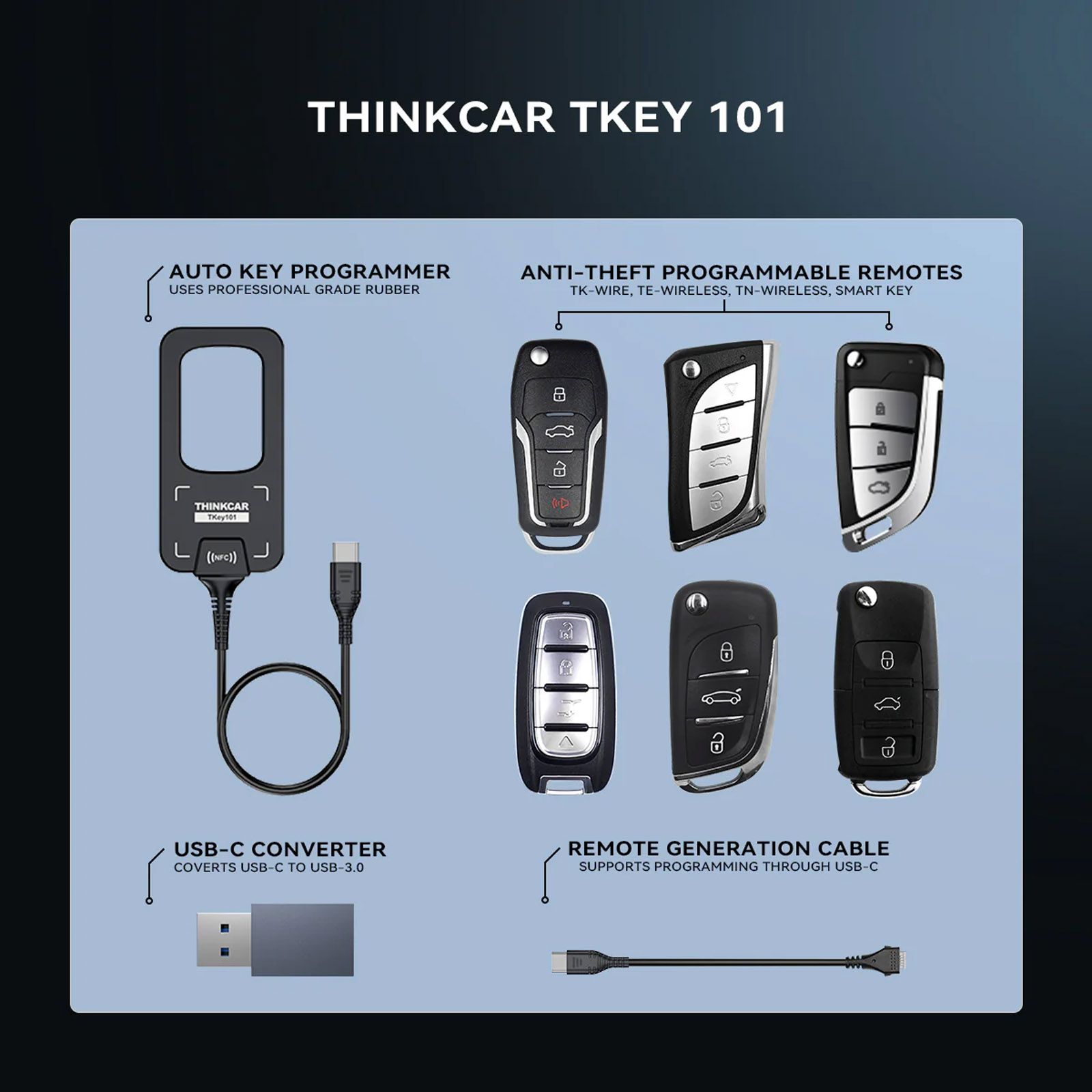 2026 THINKCAR TKEY101 Universal Key Programmer with 6 Remote Keys Work with THINKSCAN 689BT / 689 / MUCAR 892BT / VO8