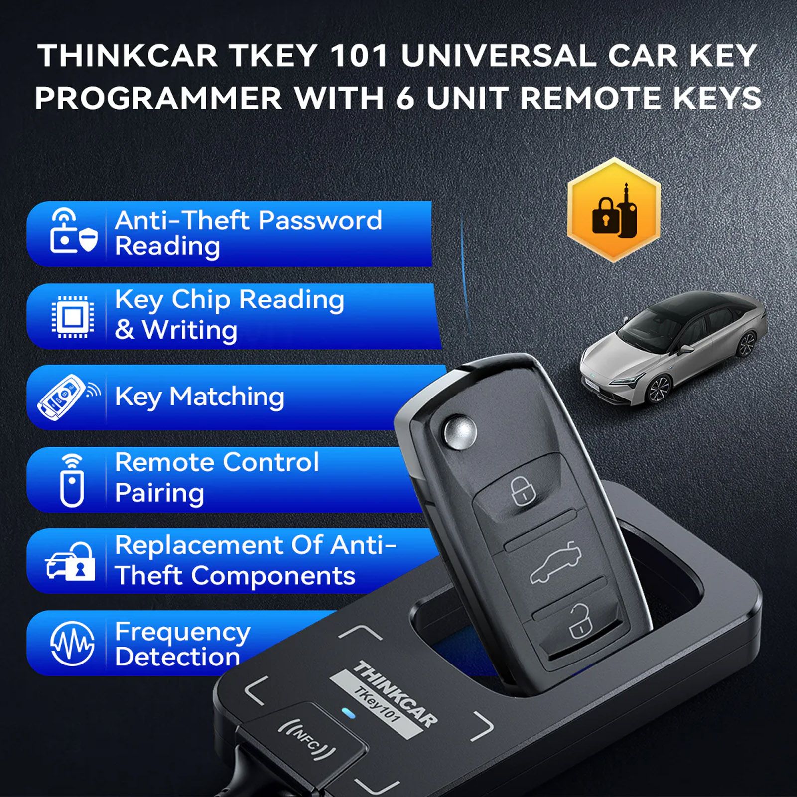 2026 THINKCAR TKEY101 Universal Key Programmer with 6 Remote Keys Work with THINKSCAN 689BT / 689 / MUCAR 892BT / VO8