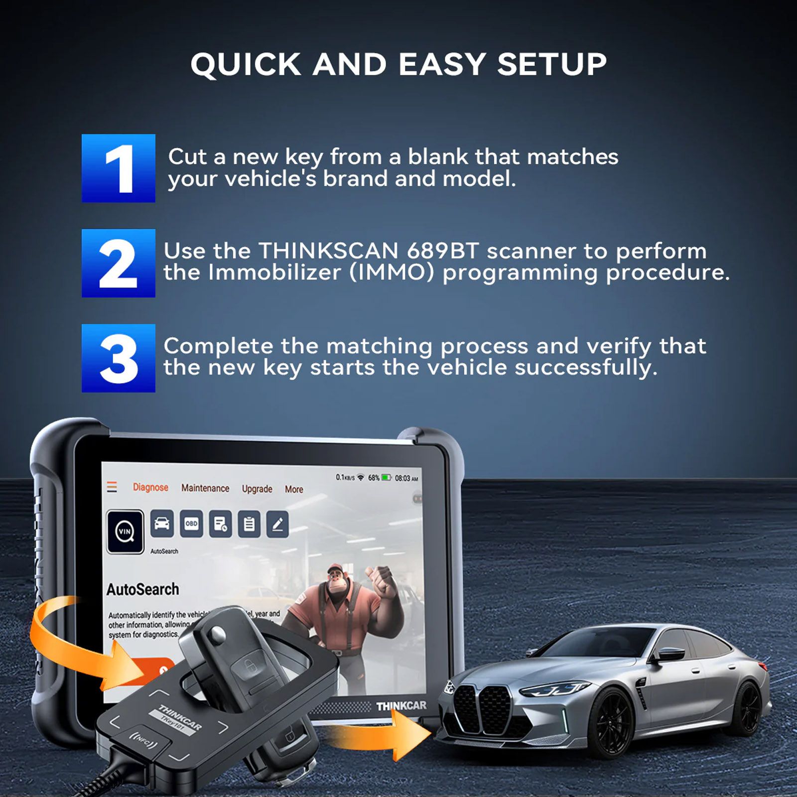 2026 THINKCAR TKEY101 Universal Key Programmer with 6 Remote Keys Work with THINKSCAN 689BT / 689 / MUCAR 892BT / VO8