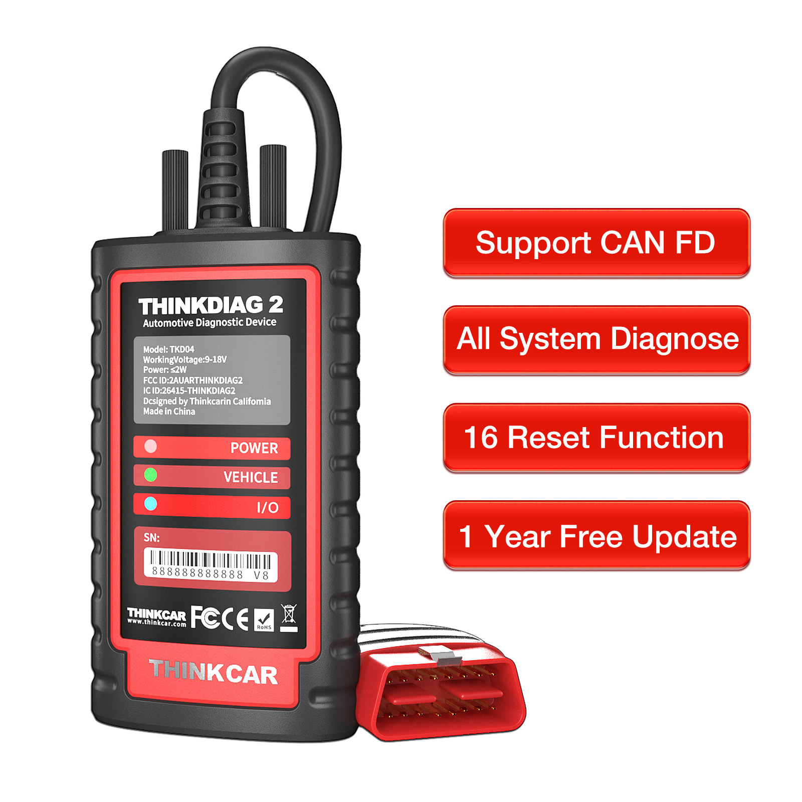 THINKCAR Thinkdiag 2 Thinkdiag2 Support CAN FD Protocols OBD2 Scanner 20pcs+10pcs thinkdiag2 extension cable +10pcs easydiag extension Cable