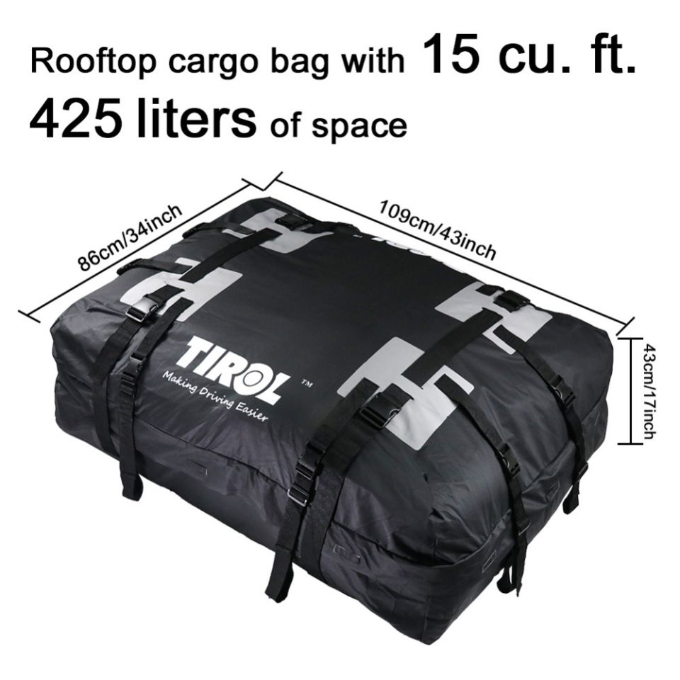 Tirol t24528a maletero de techo impermeable bolsa de viaje de equipaje (15 pies cúbicos) para vehículos con vigas longitudinales de techo