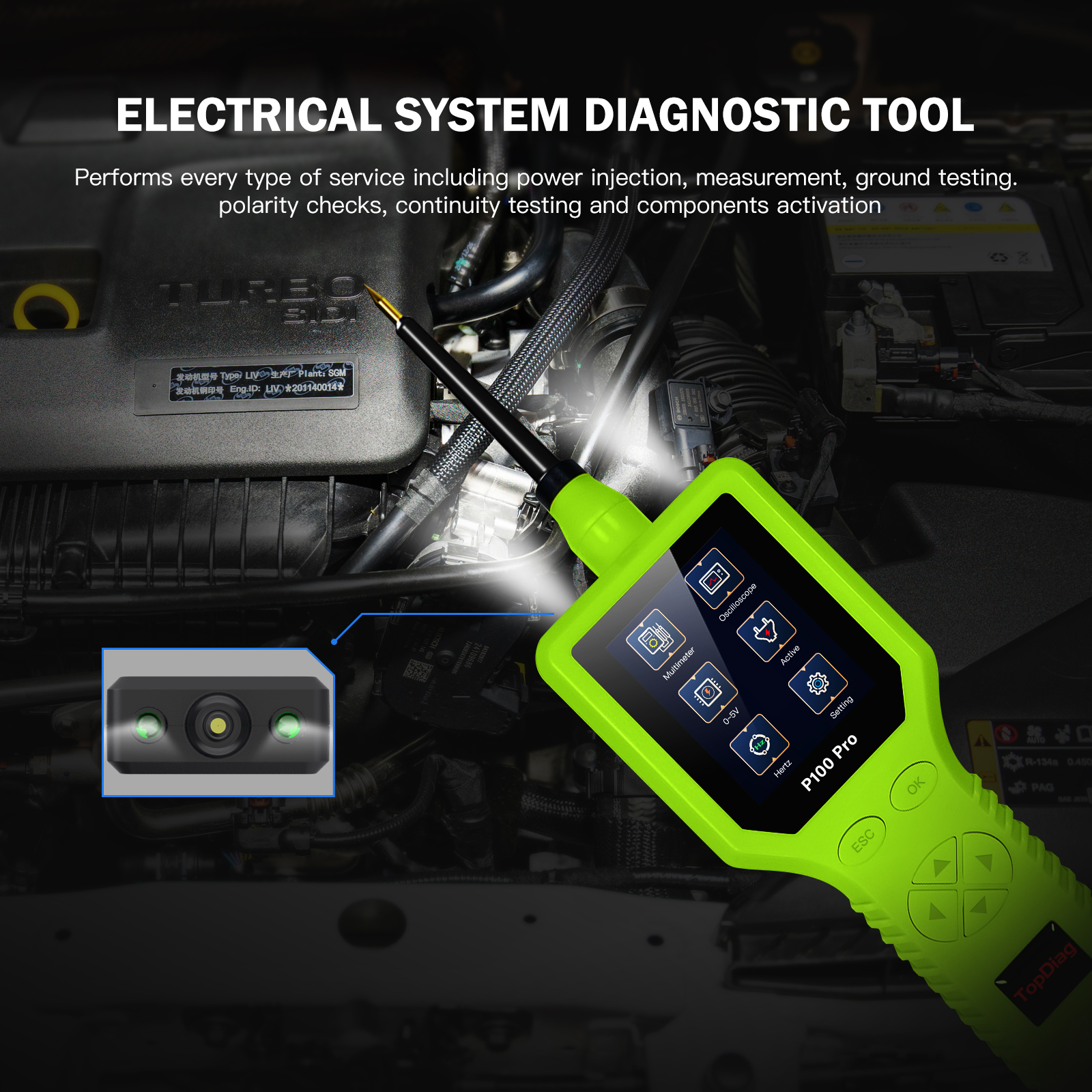 TopDiag P100 Pro 전력 프로브 자동차 회로 측정기 자동차 오토바이 회로 분석기 전류 측정기 만용계 LED 램프