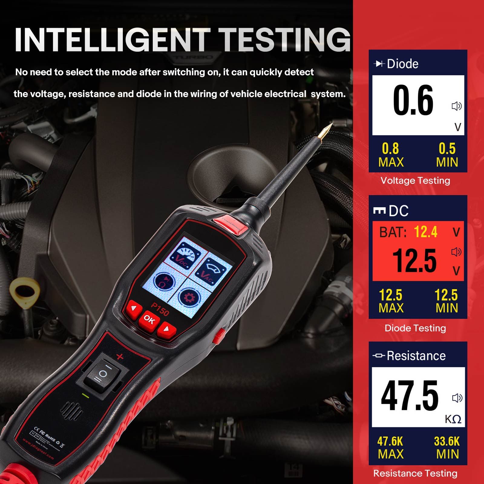 TOPDIAG P150 Electrical Tester 6 - 30 Volt Vehicle Electrical System Diagnostics